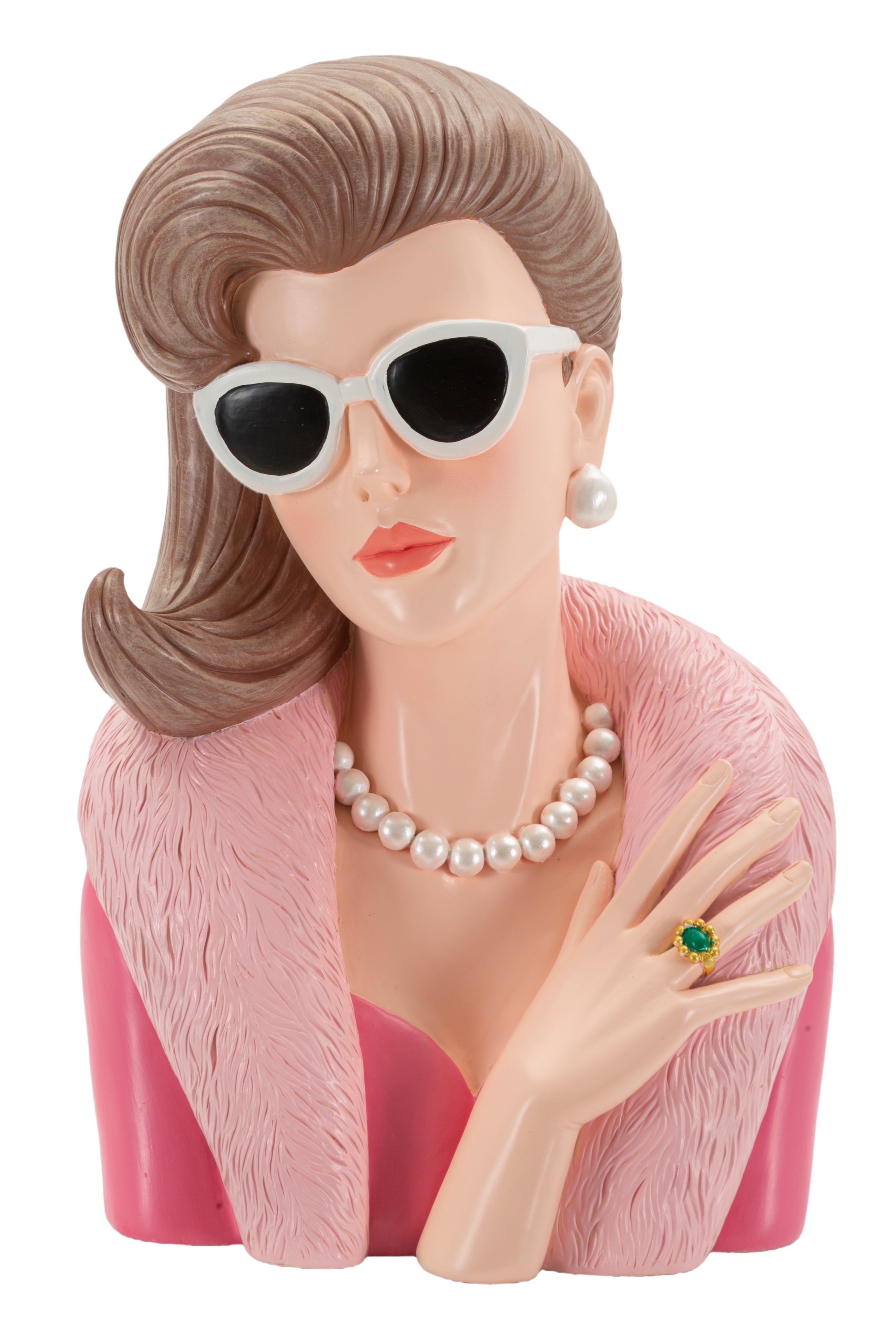 Lady Grace Dekofigur Vintage Büste mit Sonnenbrille Perlenkette und Smaragdring