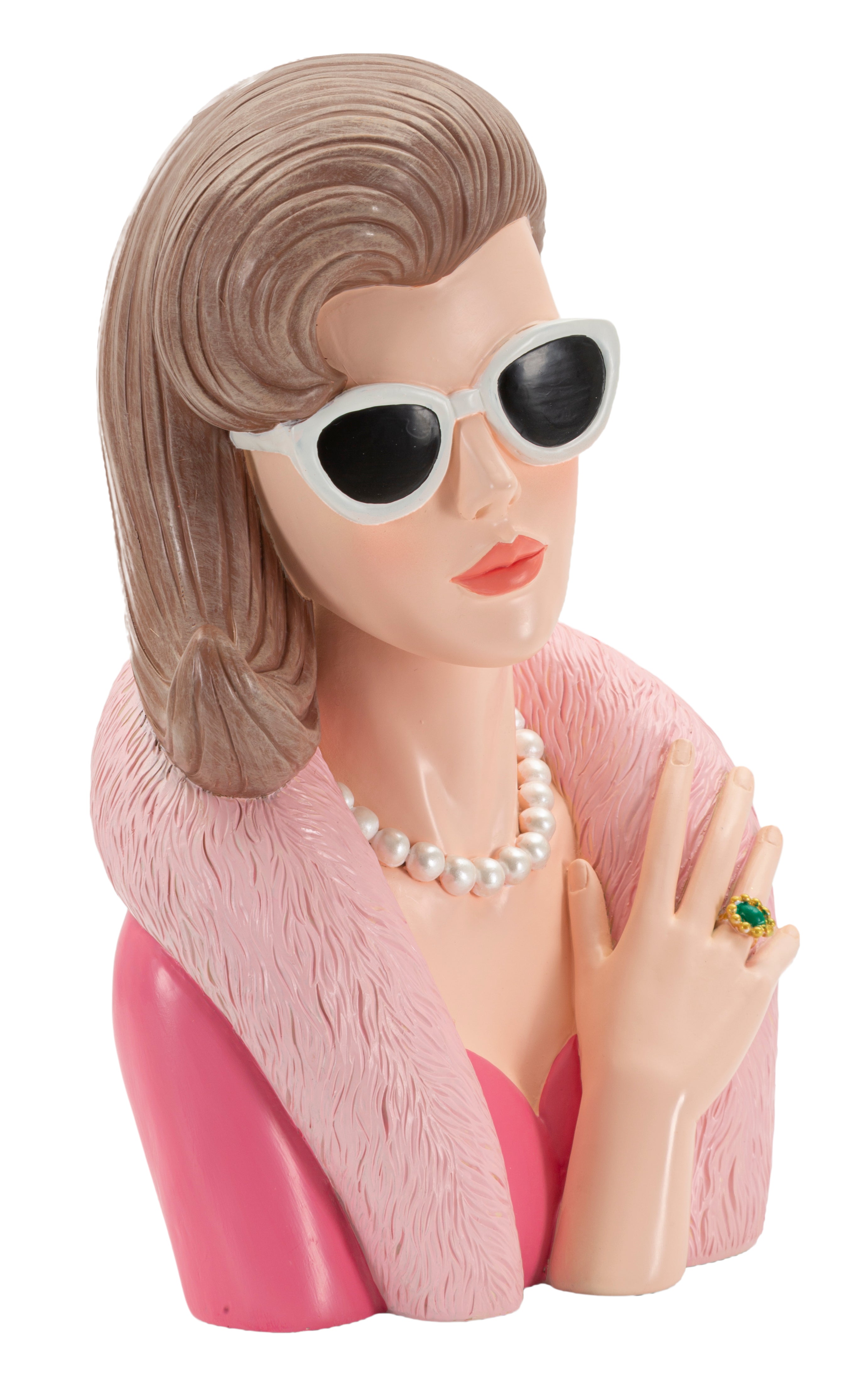 Lady Grace Dekofigur Vintage Büste mit Sonnenbrille Perlenkette und Smaragdring
