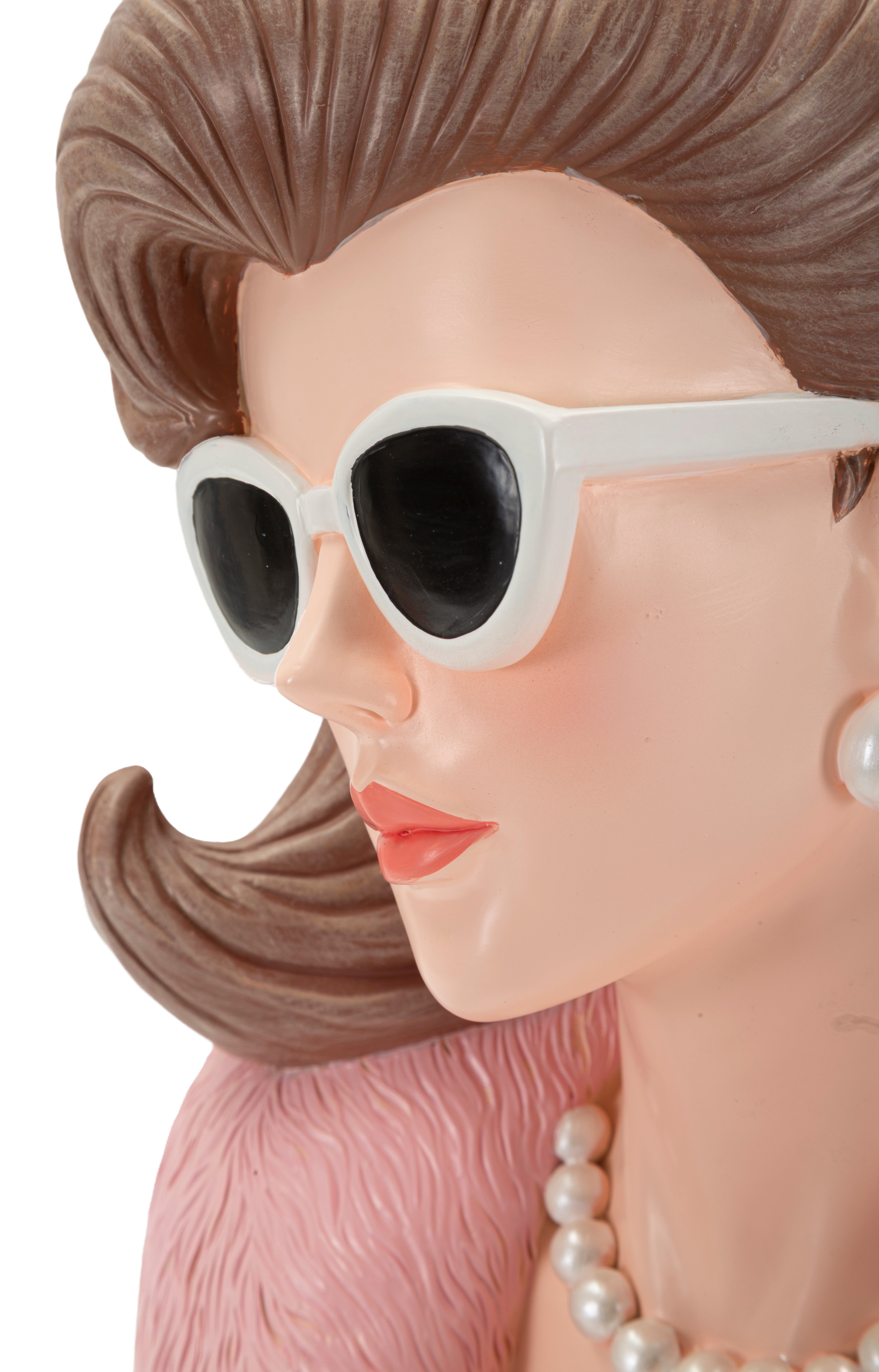 Lady Grace Dekofigur Vintage Büste mit Sonnenbrille Perlenkette und Smaragdring
