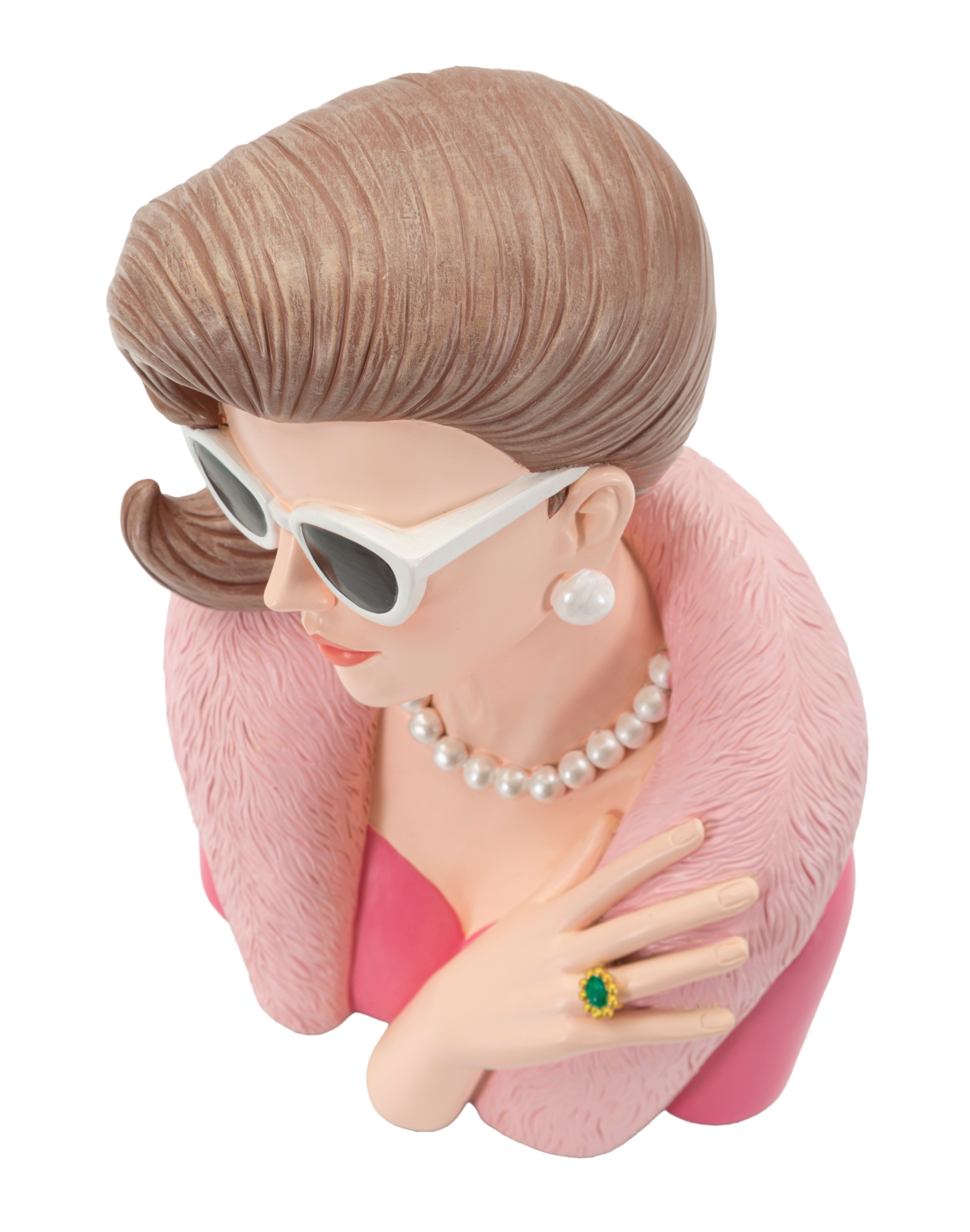 Lady Grace Dekofigur Vintage Büste mit Sonnenbrille Perlenkette und Smaragdring