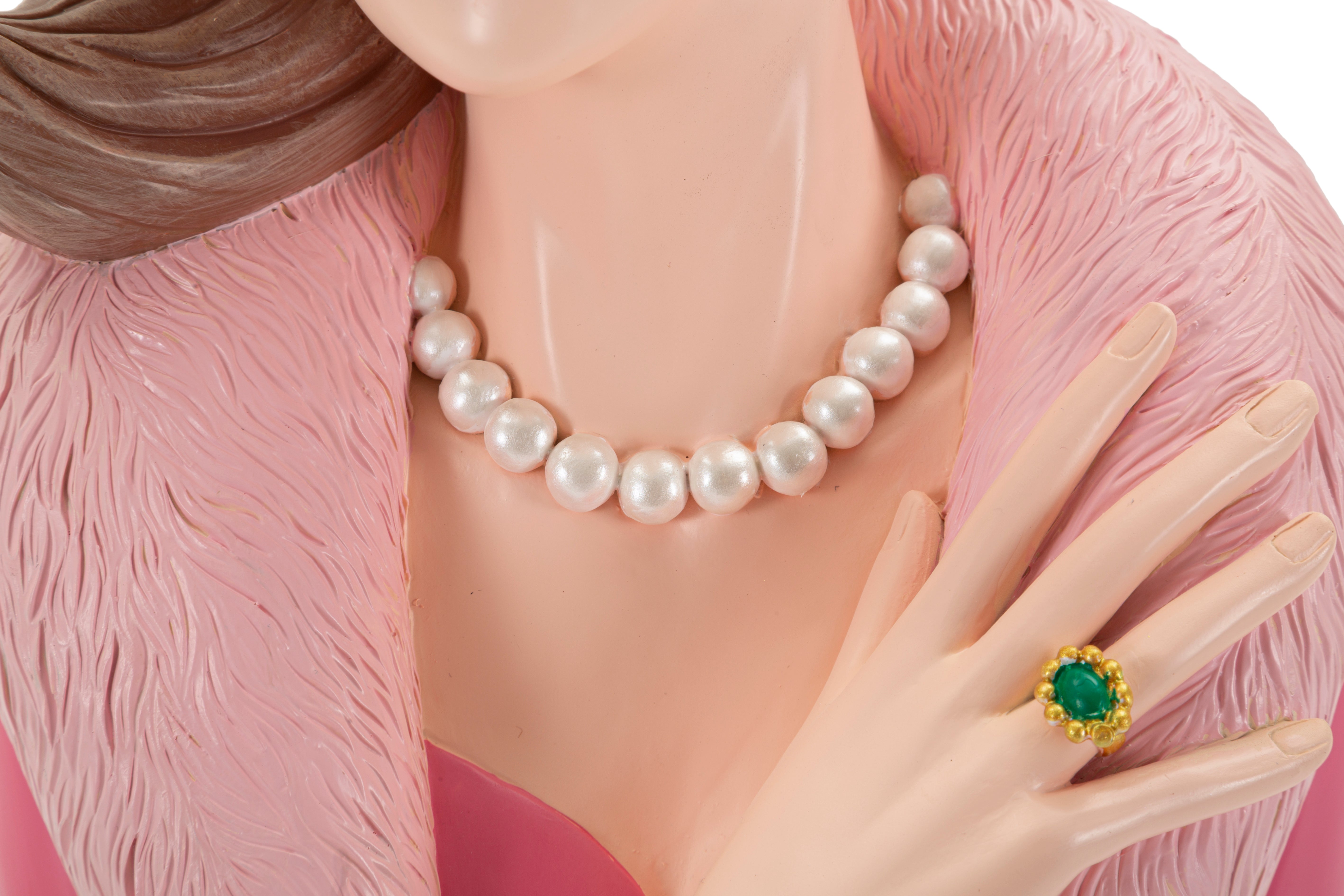 Lady Grace Dekofigur Vintage Büste mit Sonnenbrille Perlenkette und Smaragdring