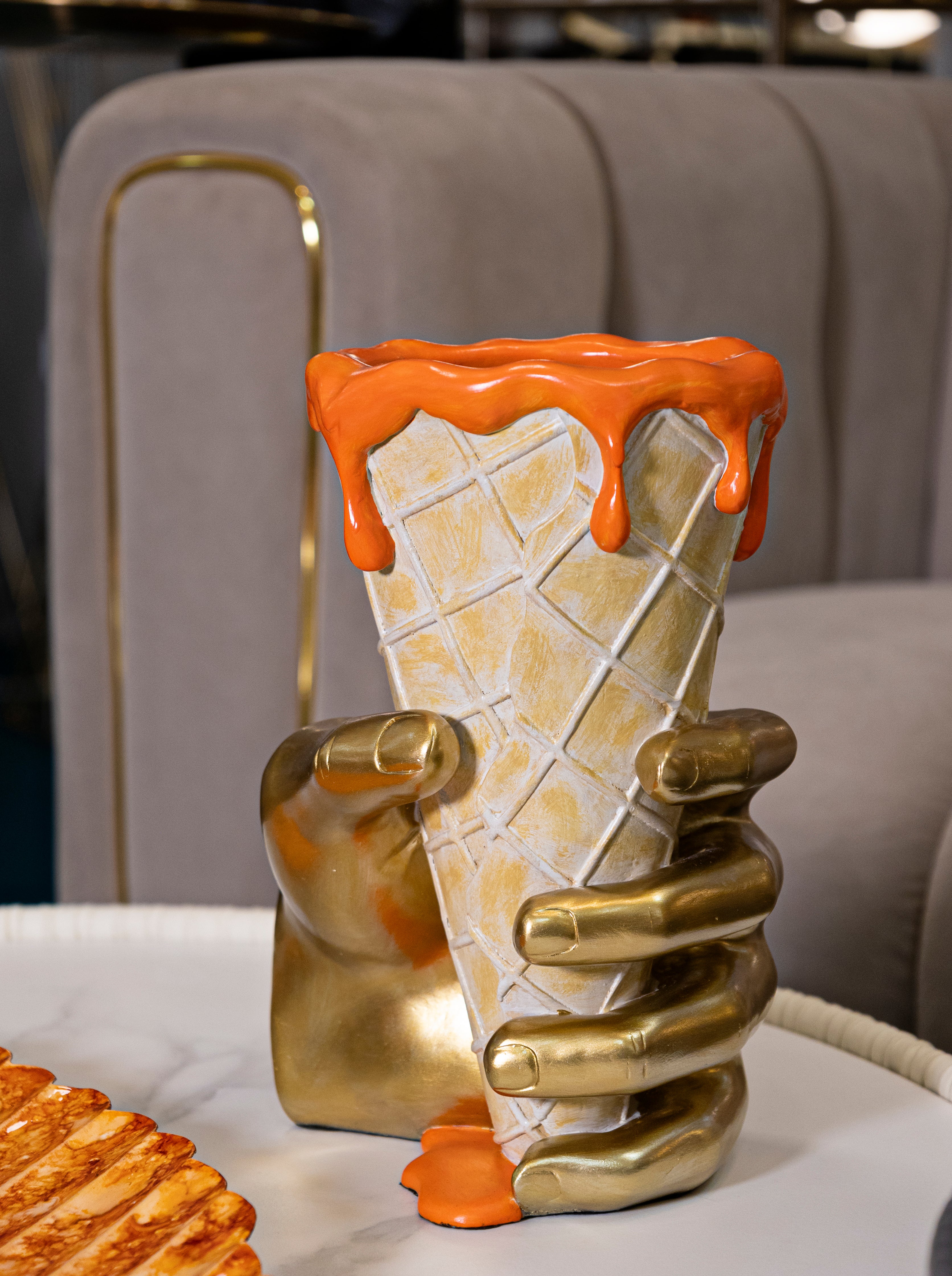 Dekoobjekt Icecream Vase Glamy Orange Gold 26cm