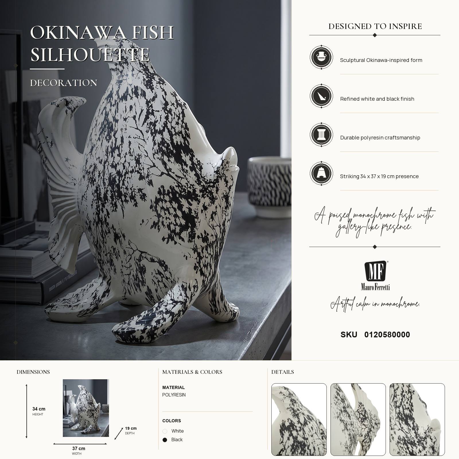 Skulptur Okinawa Pesce Fisch Dekofigur modern 37 cm