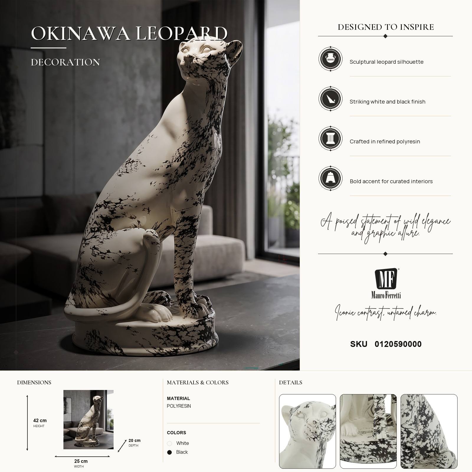 Dekofigur Leopard Okinawa modern Skulptur 42 cm