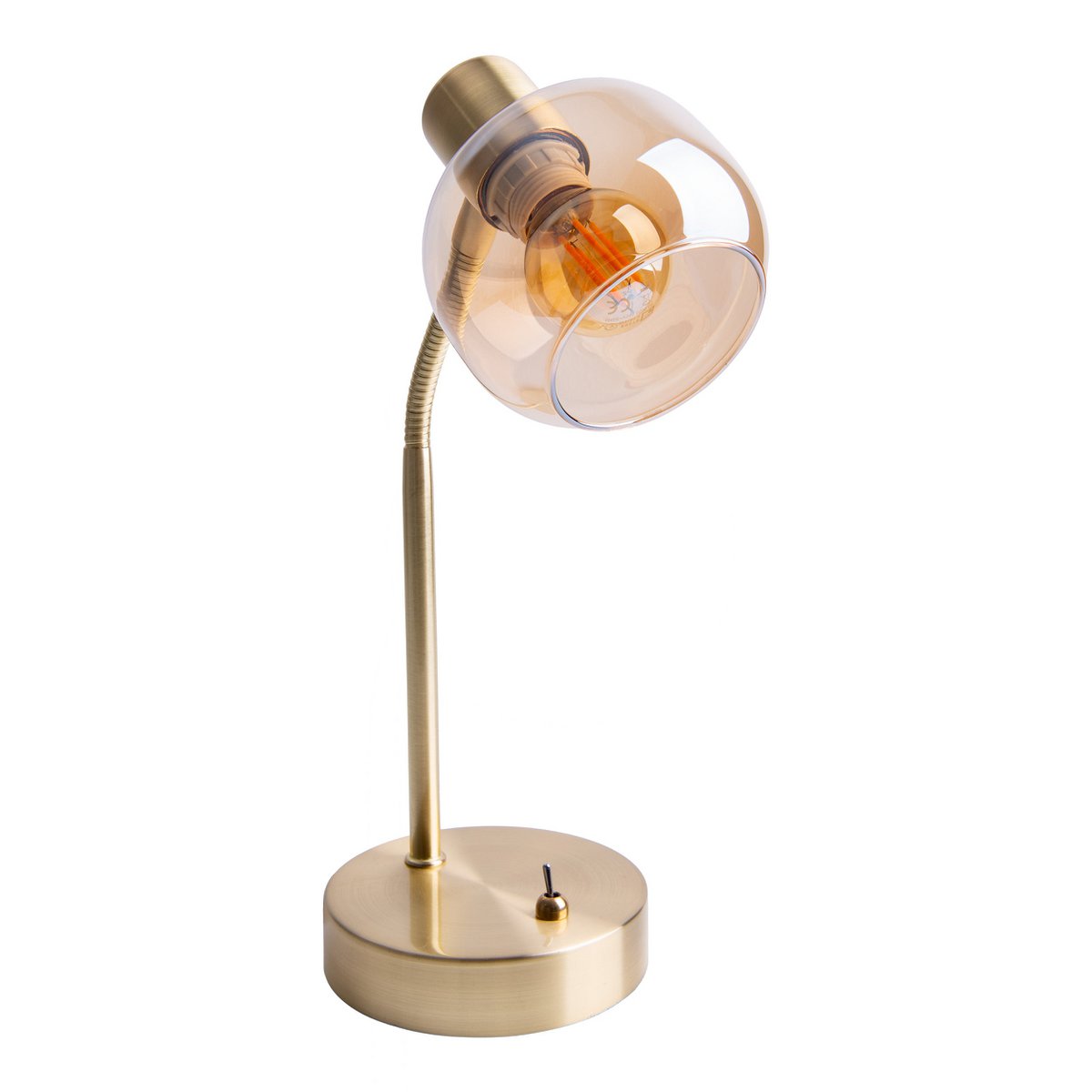 Tischleuchte "LIBBY", klassische Tischlampe aus messingfarbenem Metall und getöntem Glas in Amber, mit E14-Fassung, für Esszimmer, Wohnzimmer, Diele oder Büro, 34 cm hoch