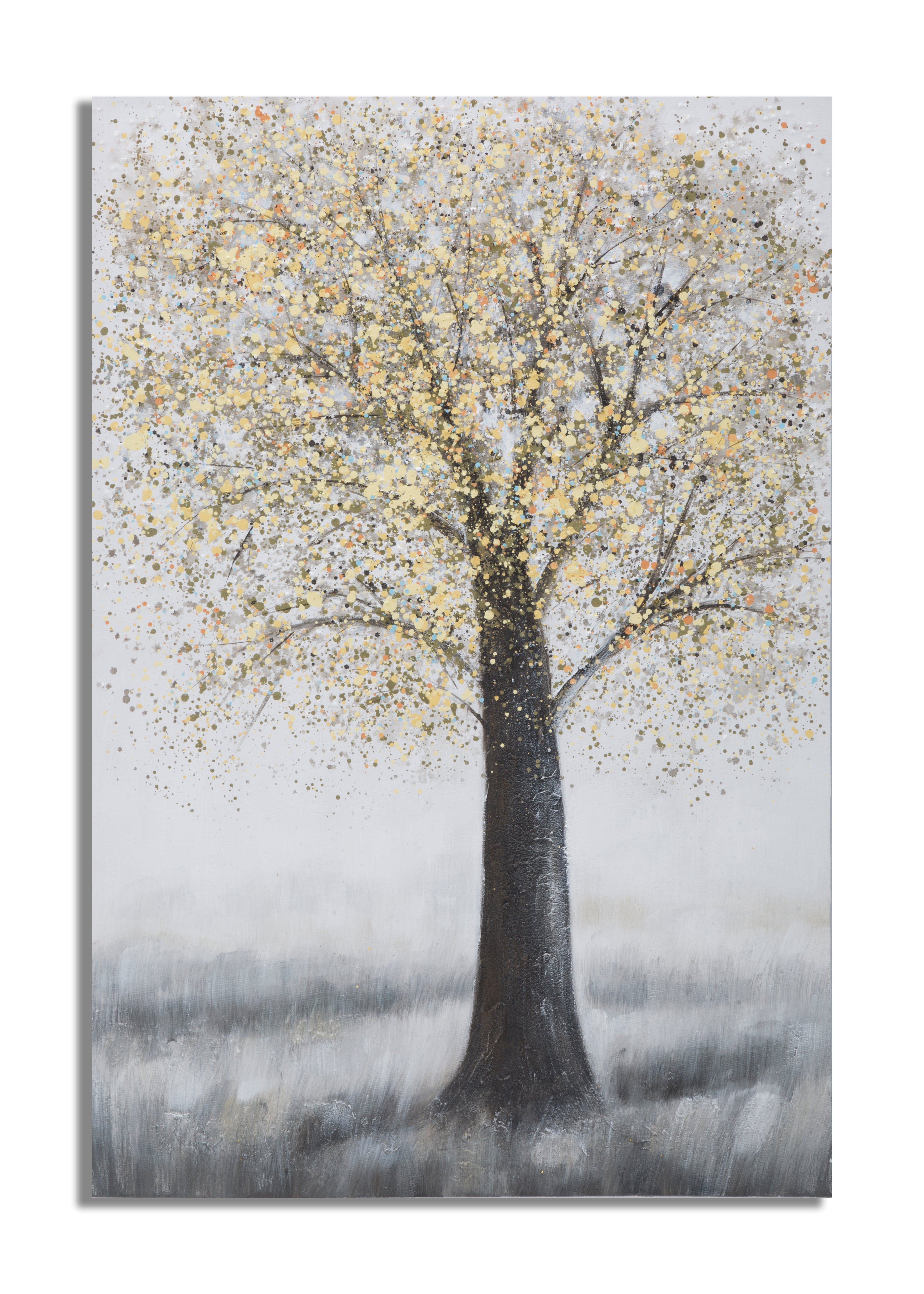 Golden Silence Wandbild Baum Grau Gold 80x120 cm Leinwandbild Modern