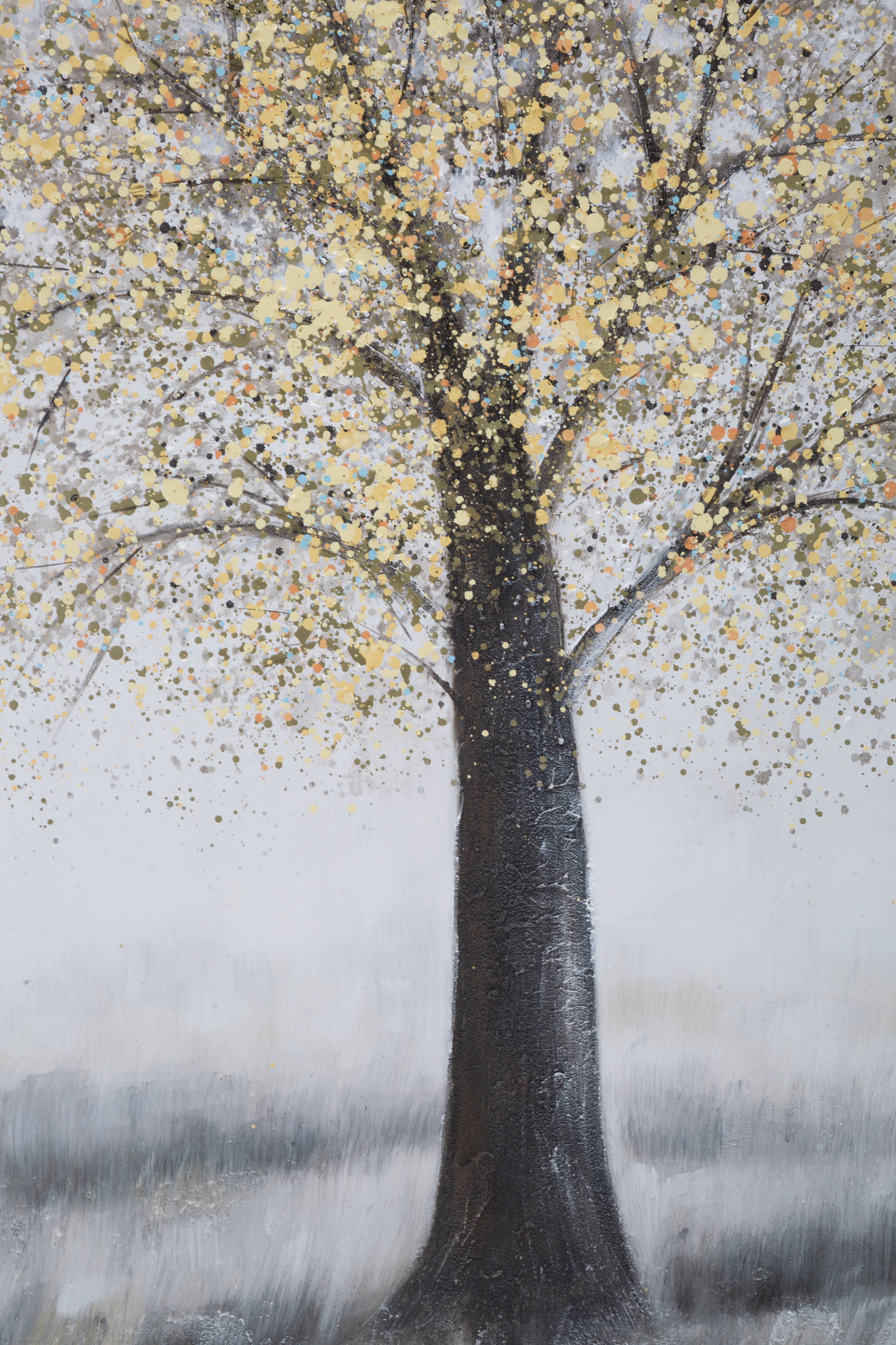 Golden Silence Wandbild Baum Grau Gold 80x120 cm Leinwandbild Modern