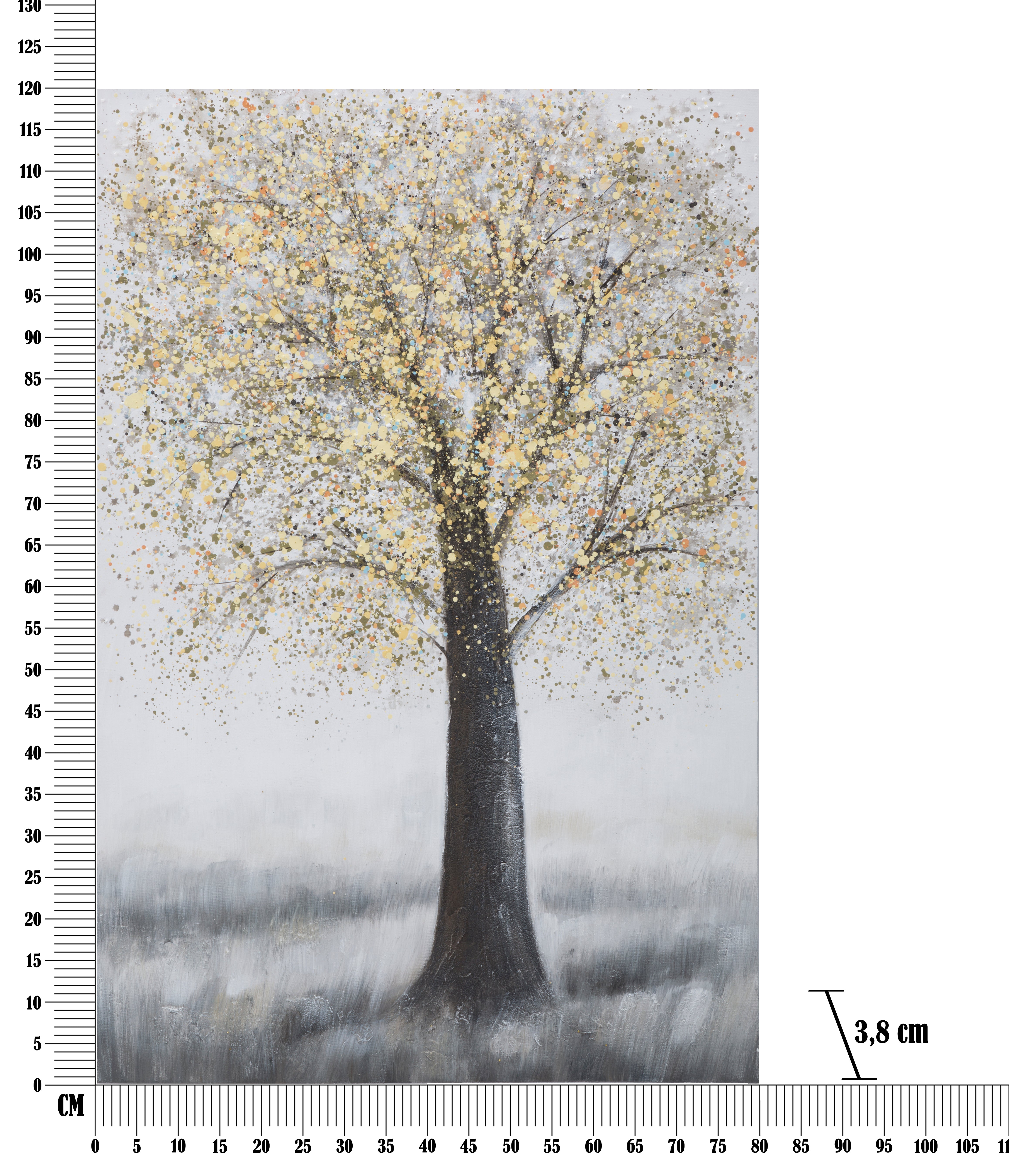 Golden Silence Wandbild Baum Grau Gold 80x120 cm Leinwandbild Modern