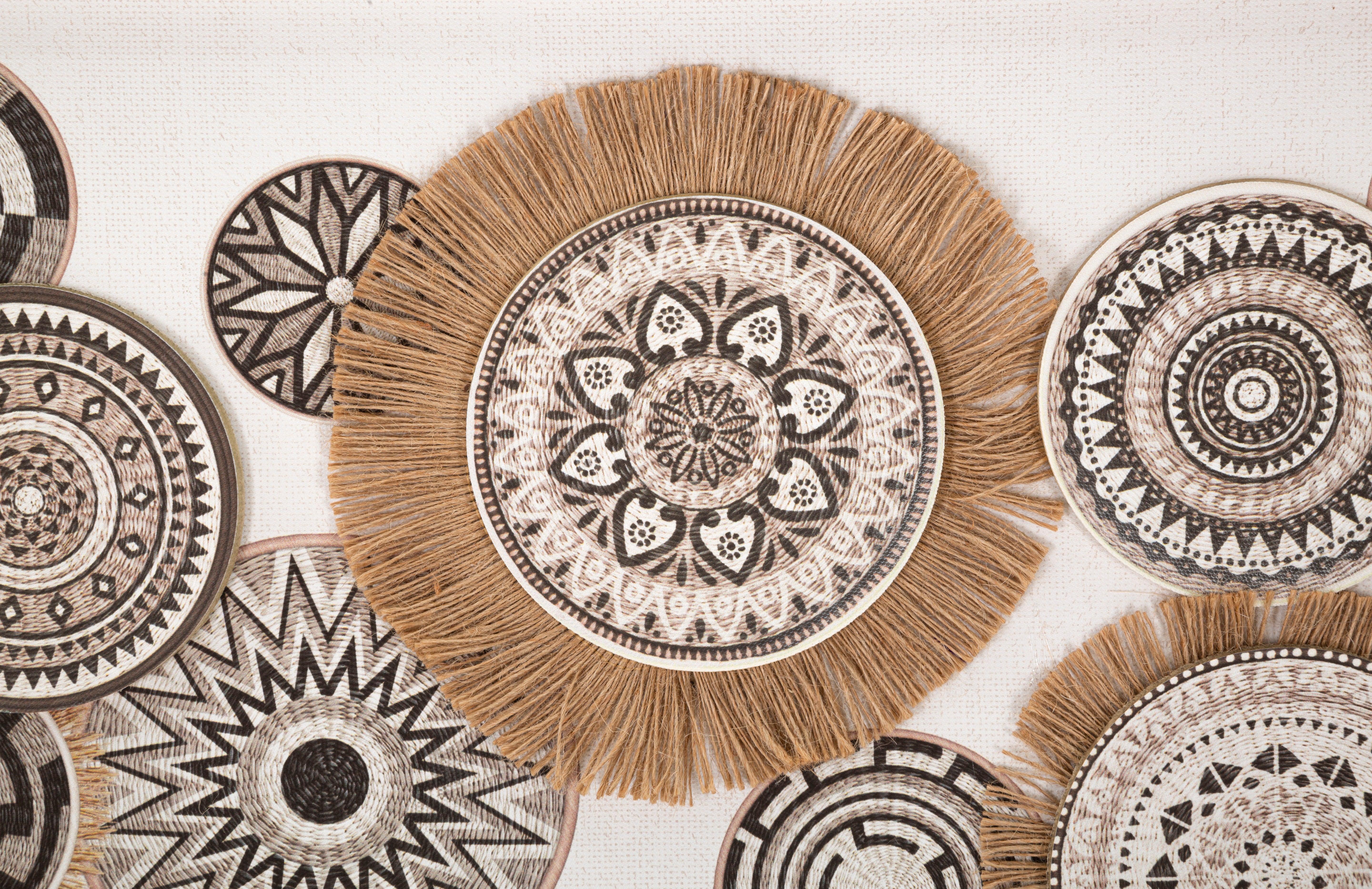 Wandobjekt Marcy Boho Mandala Natur Bast Design 70x35cm