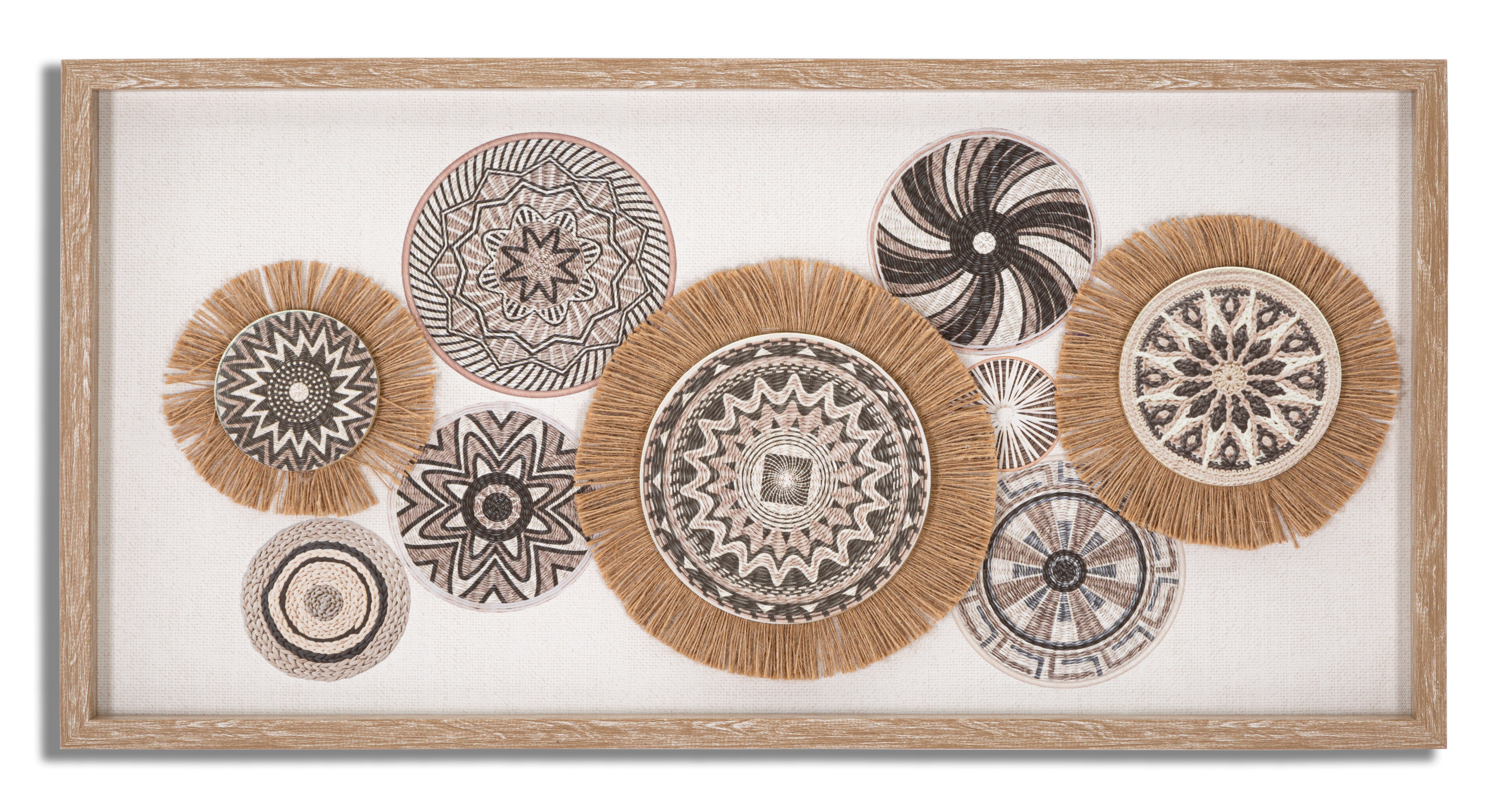 Wandobjekt Nara Mandala Boho Natur Bast Relief 70x35cm