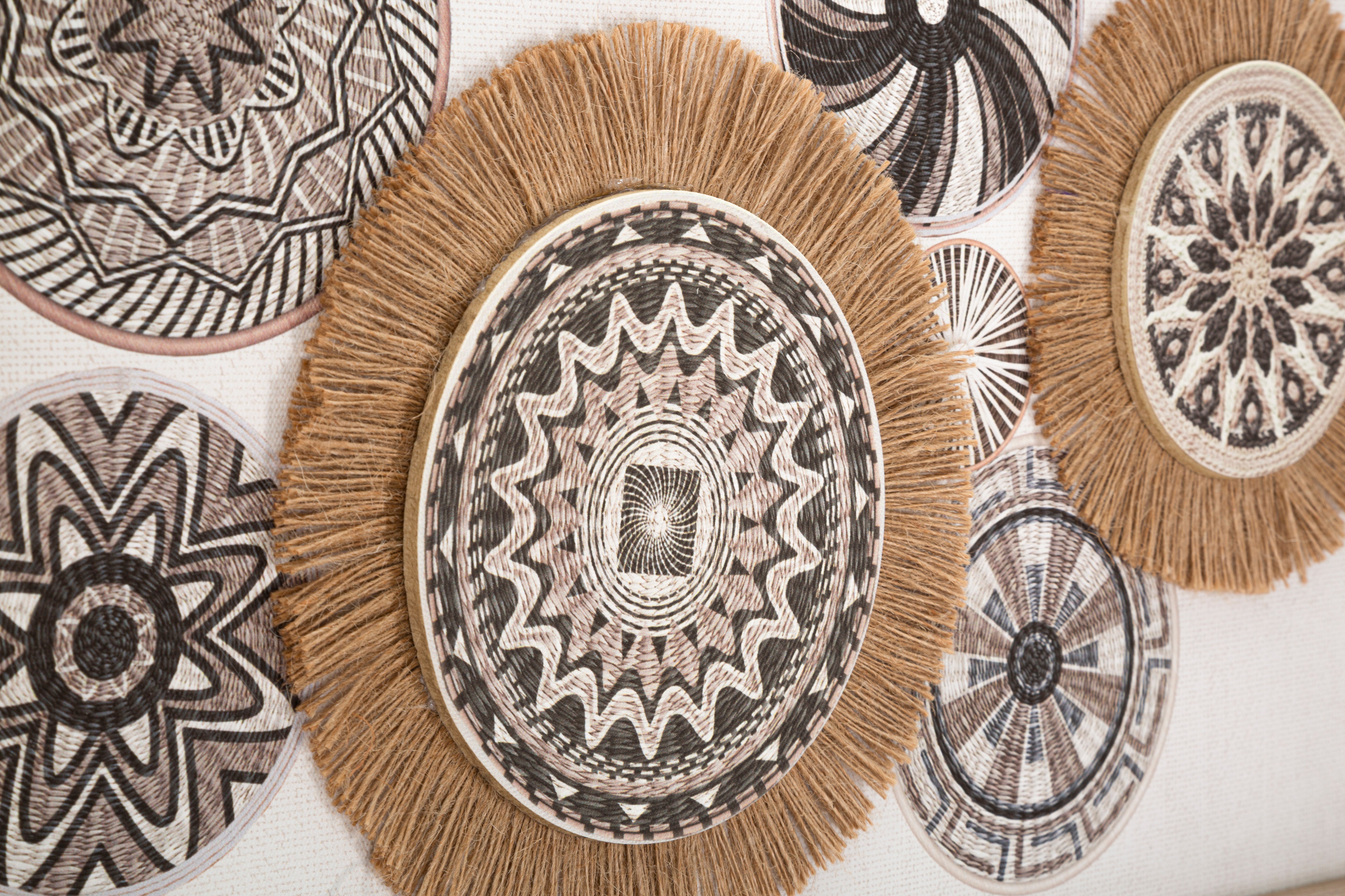 Wandobjekt Nara Mandala Boho Natur Bast Relief 70x35cm