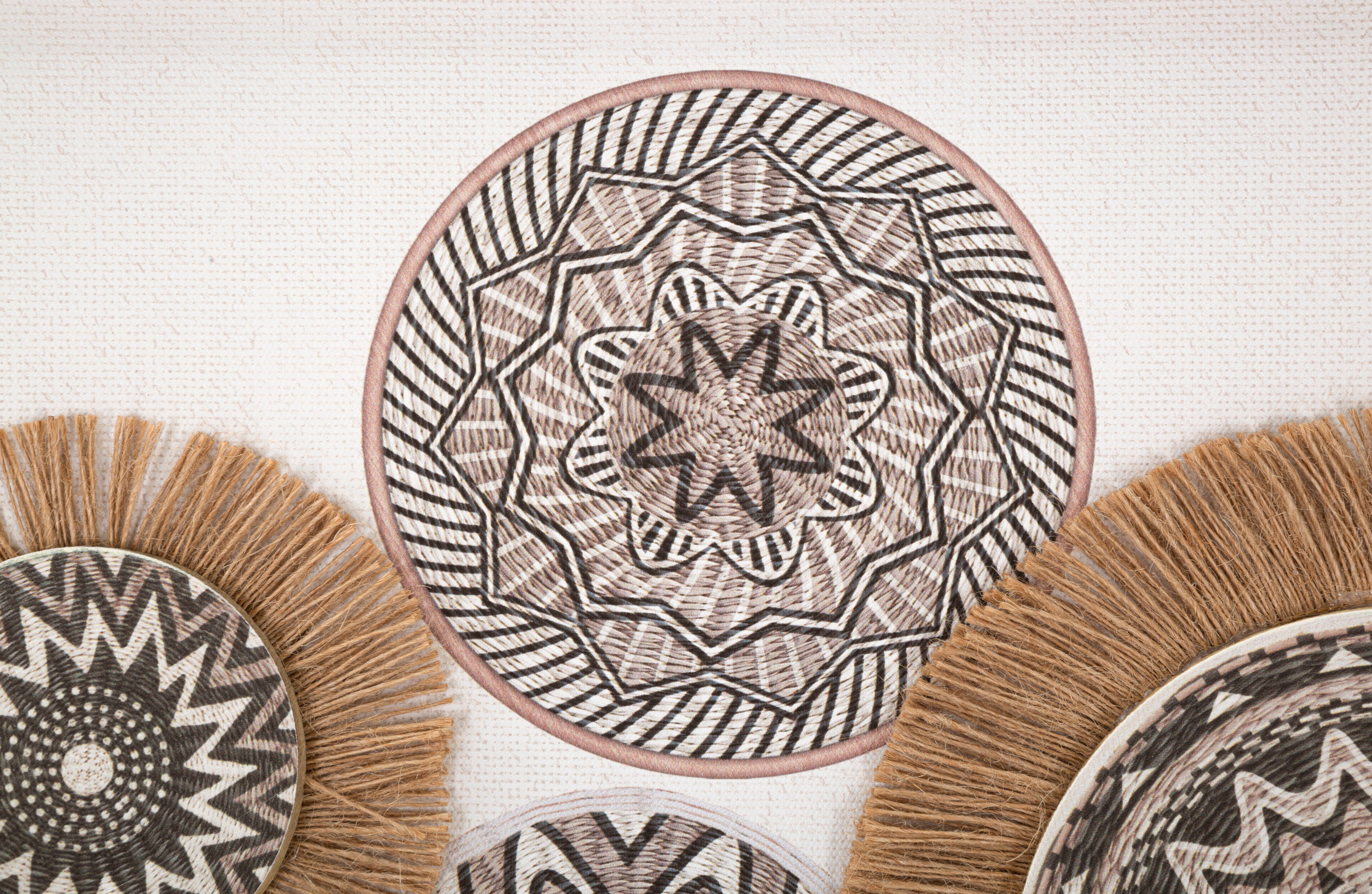 Wandobjekt Nara Mandala Boho Natur Bast Relief 70x35cm