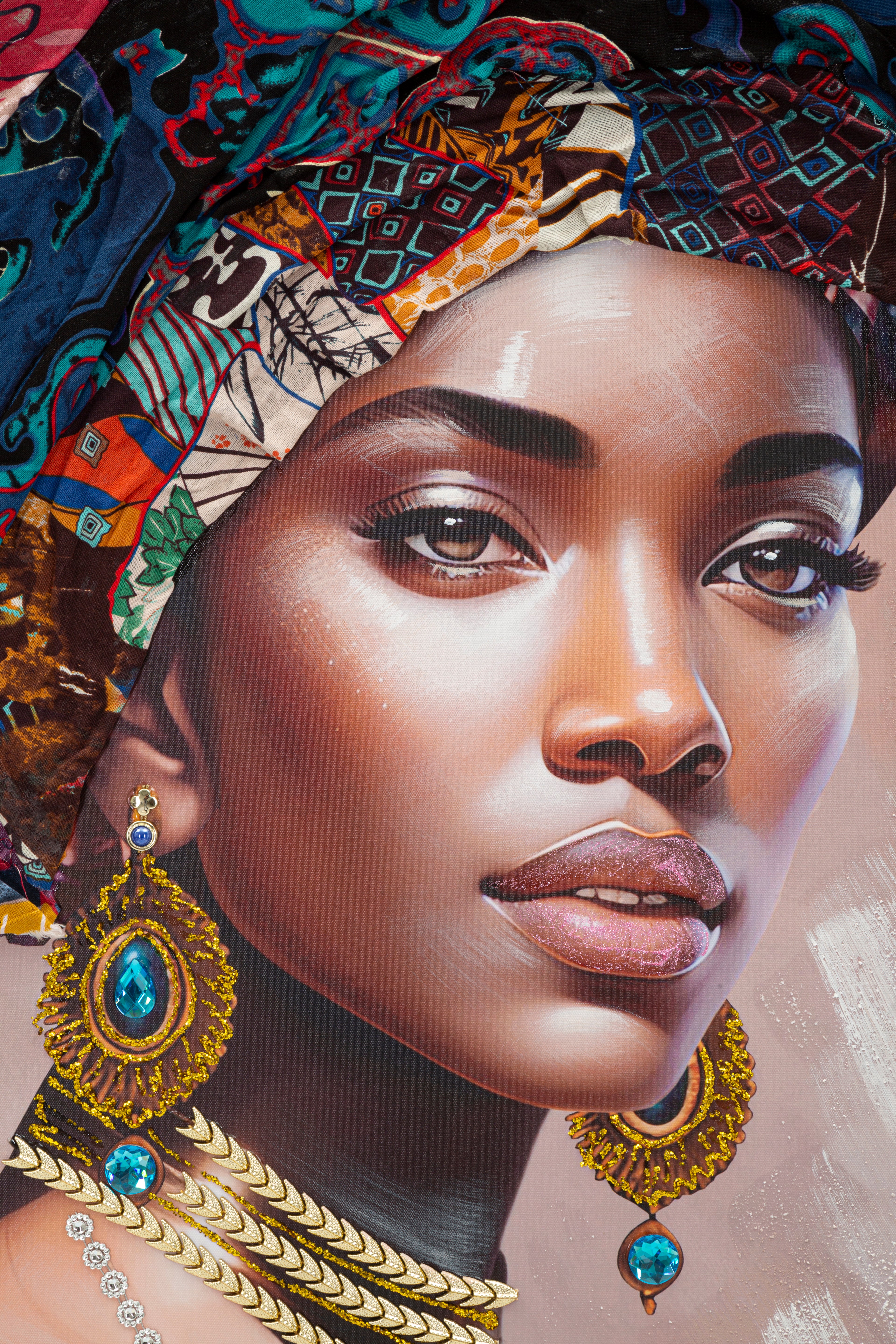 Wandbild Amara Jewel Frauenportrait Multicolor Gold Türkis 92x122cm