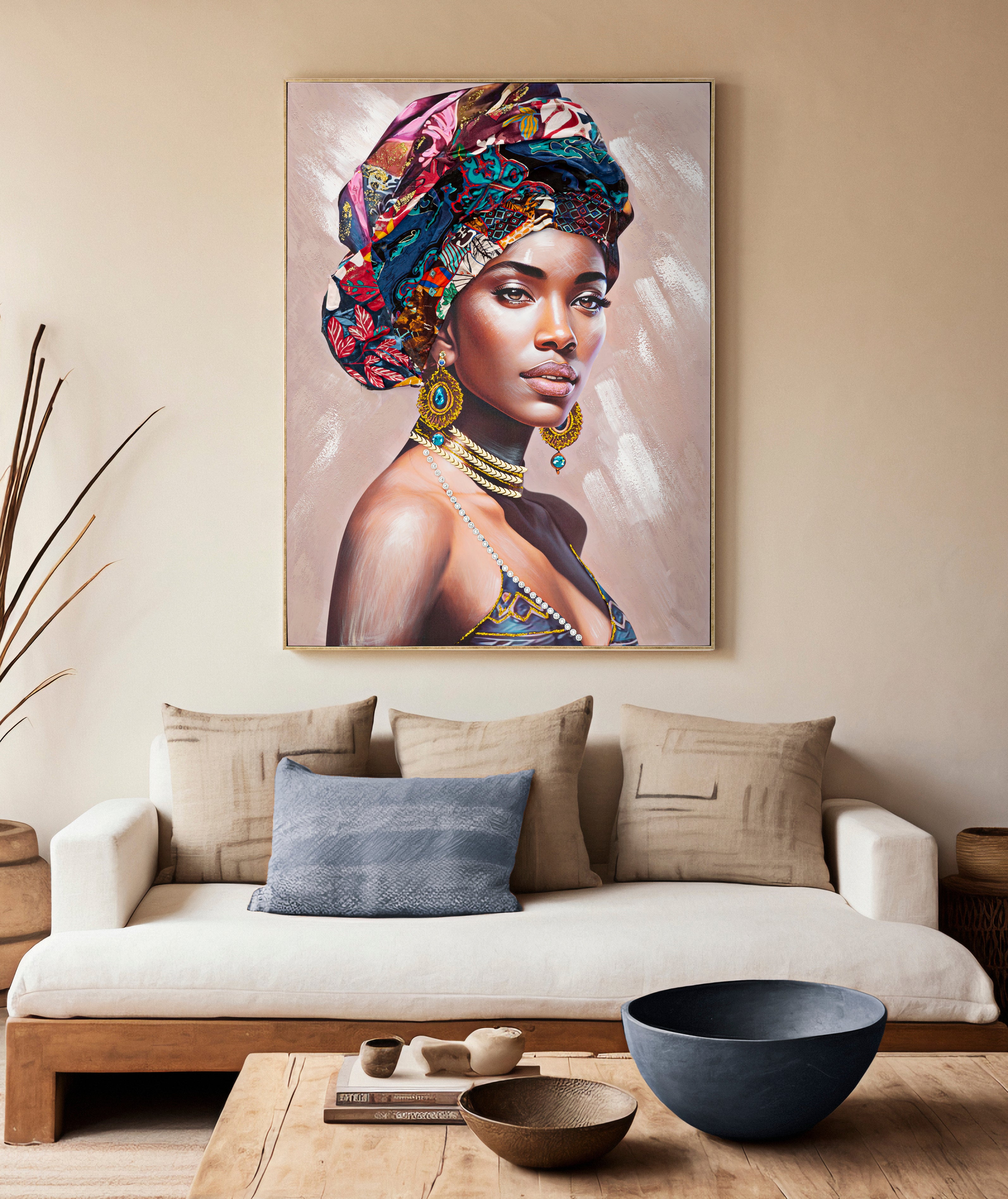 Wandbild Amara Jewel Frauenportrait Multicolor Gold Türkis 92x122cm