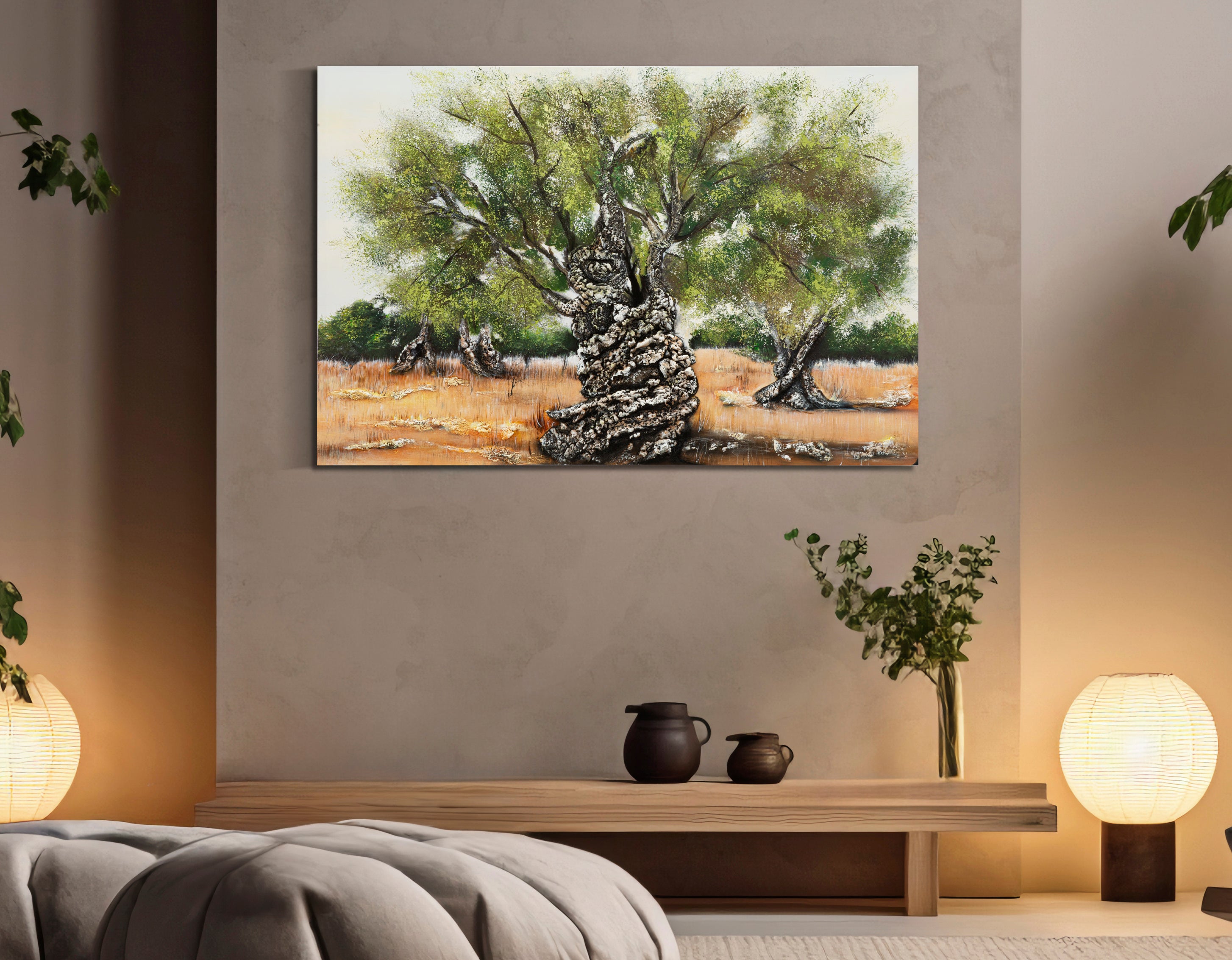Wandbild Olivaro 120x80 Handgemaltes Leinwandbild Olivenbaum Landschaft