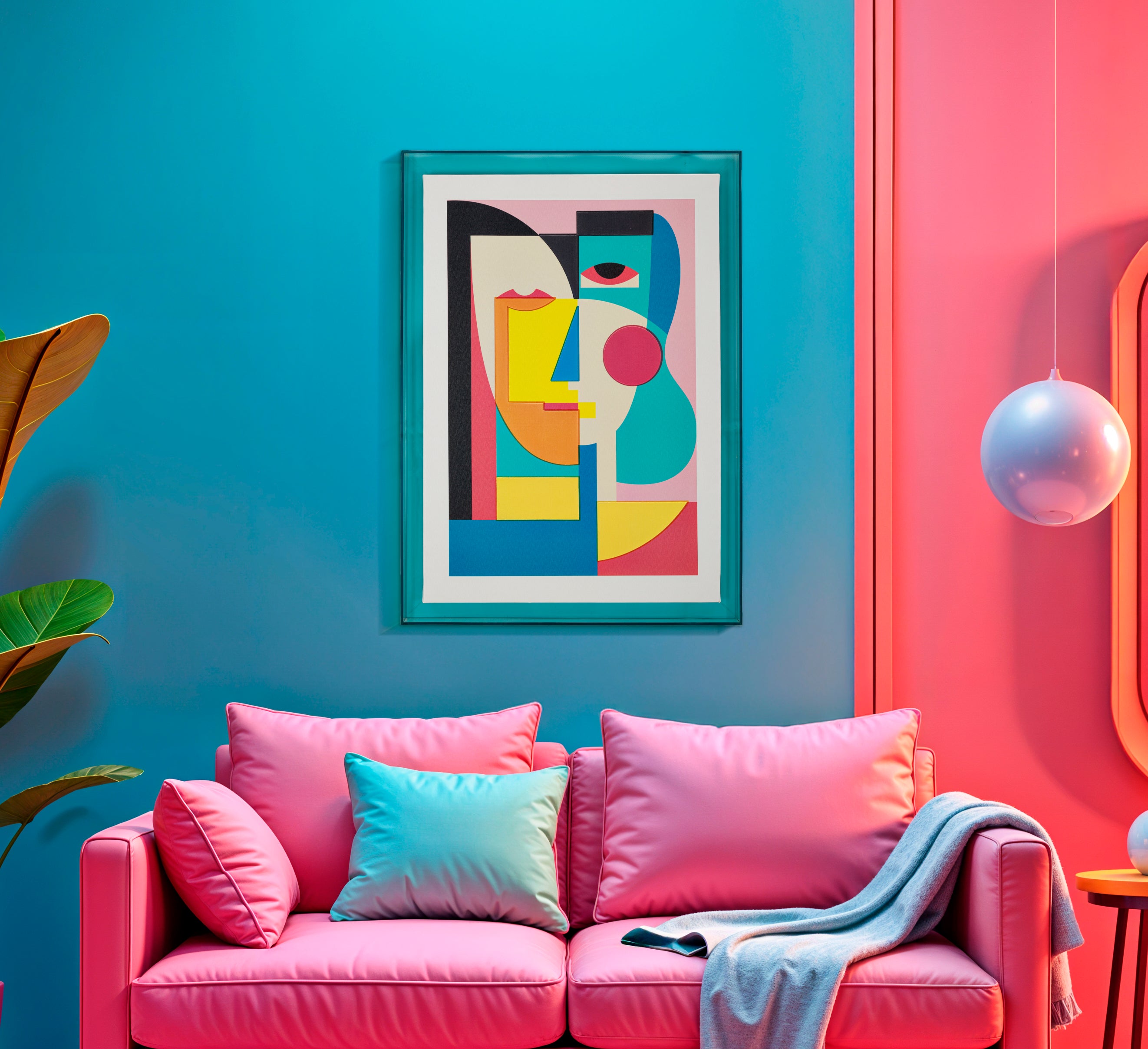 Wandbild Faceform 50x70 Modern Abstrakt mit Türkisrahmen