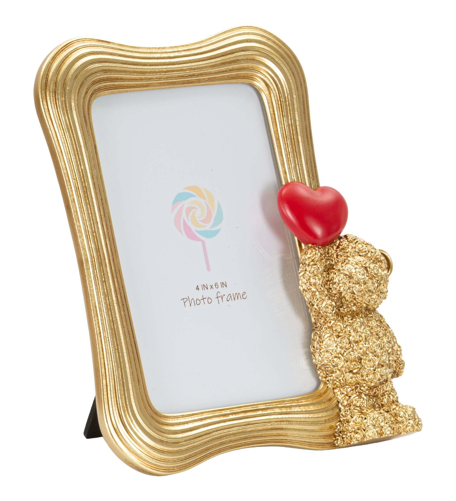 Bilderrahmen Belloro Teddybär mit Herz in Gold für Fotos 10x15 cm
