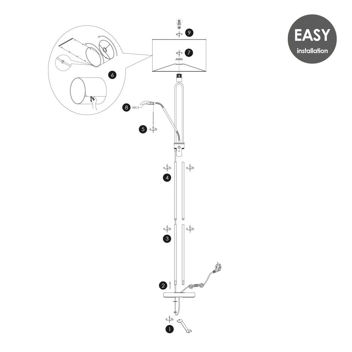 Stehlampe - 40/40/170 cm - Leinenlampenschatten