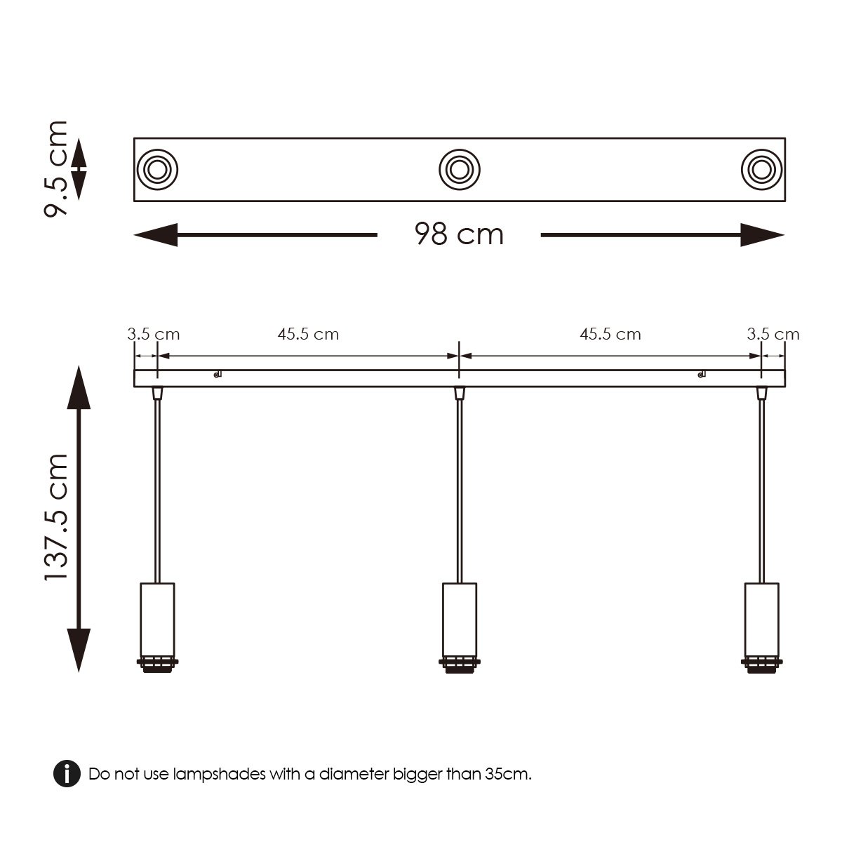 Pendelleuchte Pendel Xxl 98/9,5/137,5 cm – Schwarz