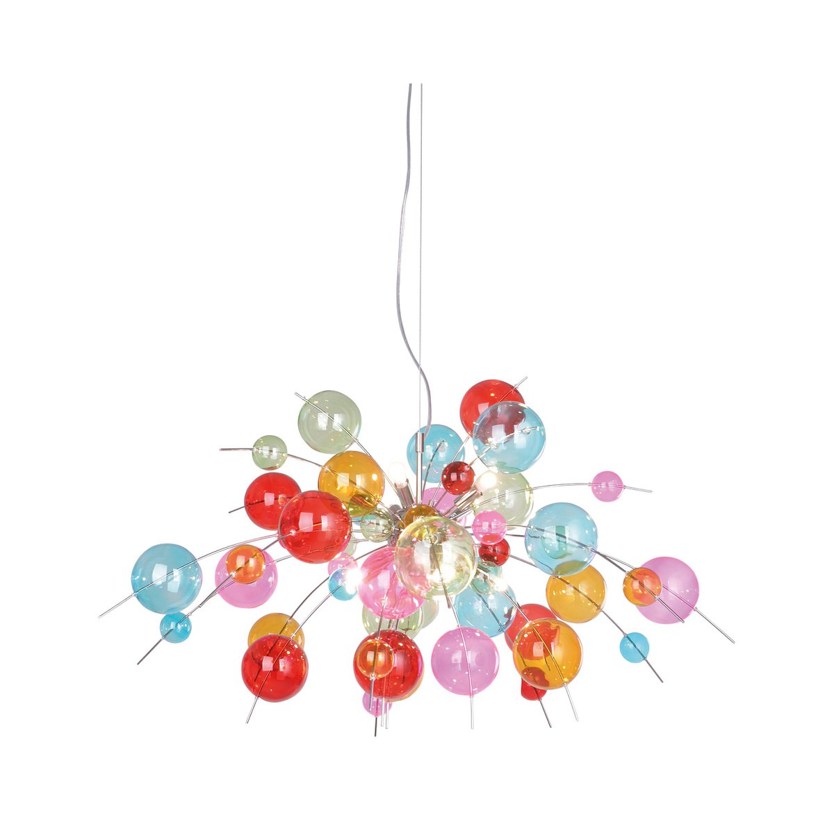Pendelleuchte "EXPLOSION" bunt aus Metall und Glas, G9 Fassungen, Hängelampe für Esszimmer, Wohnzimmer, Diele oder Büro, Øca. 98 cm