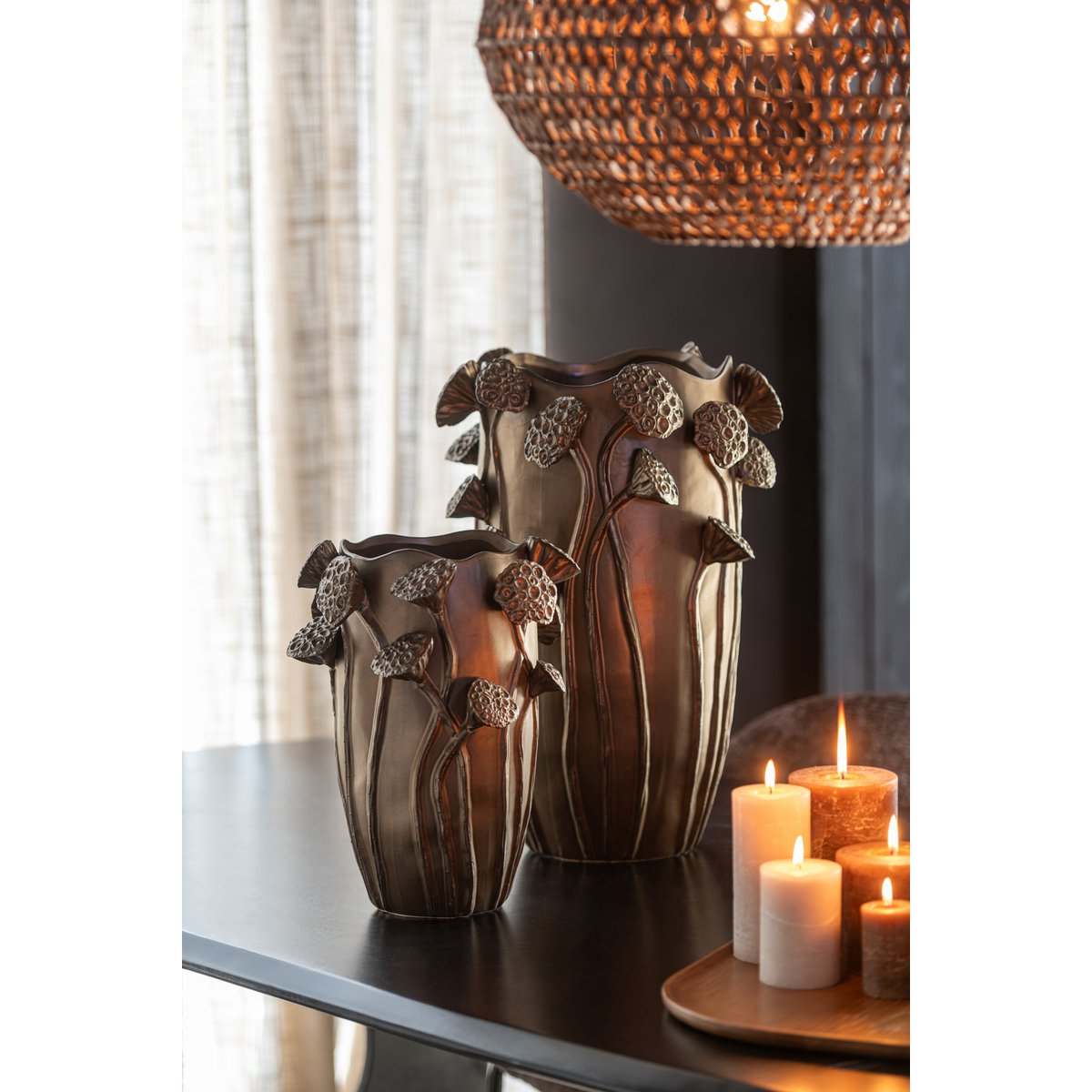Vase Lotus Elegance Kupferoptik Keramik Braun Groß