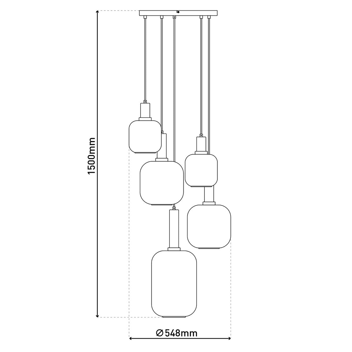 5er Pendelleuchte "FUMO", Pendellampe aus Metall und Glas in Schwarz, mit E14-Fassung, für Esszimmer, Wohnzimmer, Diele oder Büro, Hängelampe Ø ca. 55 cm