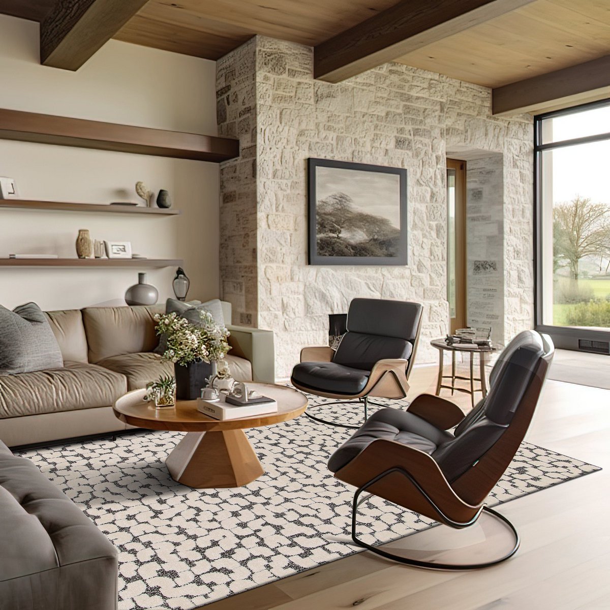 Weicher Teppich geformt Beige und weißes Opus