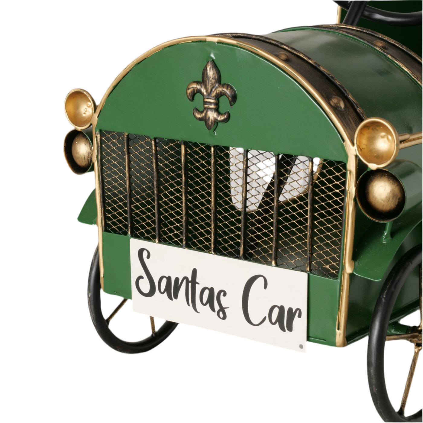 Sant Auto Lizzy Weihnachtsauto Dekoaufsteller Metall Handarbeit 51cm