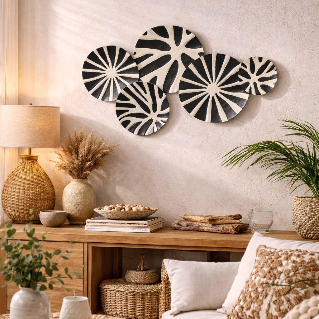 Wandobjekt Zerano Metall Schwarz Weiß Abstrakte Wanddekoration Rund