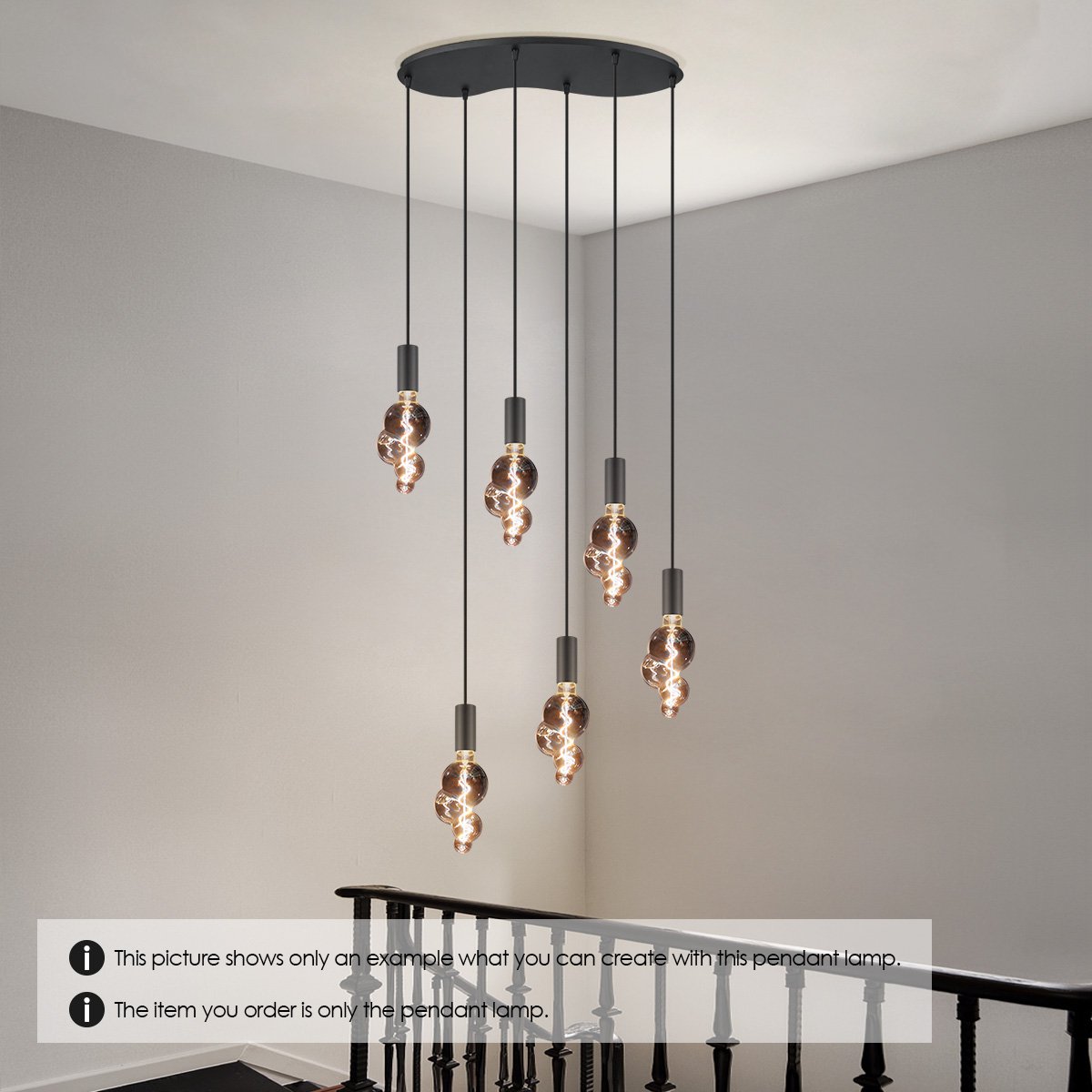 Ovale Metall-Hängelampe 6L - 60/25,8/117,5CM