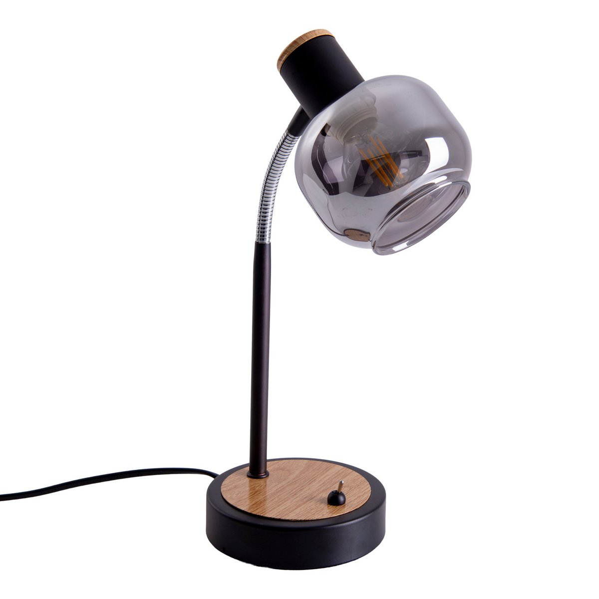 Tischleuchte "FUMOSO", Tischlampe aus Metall und Glas in Schwarz,, mit E14-Fassung, für Esszimmer, Wohnzimmer, Diele oder Büro, Tischlampe 34 cm hoch