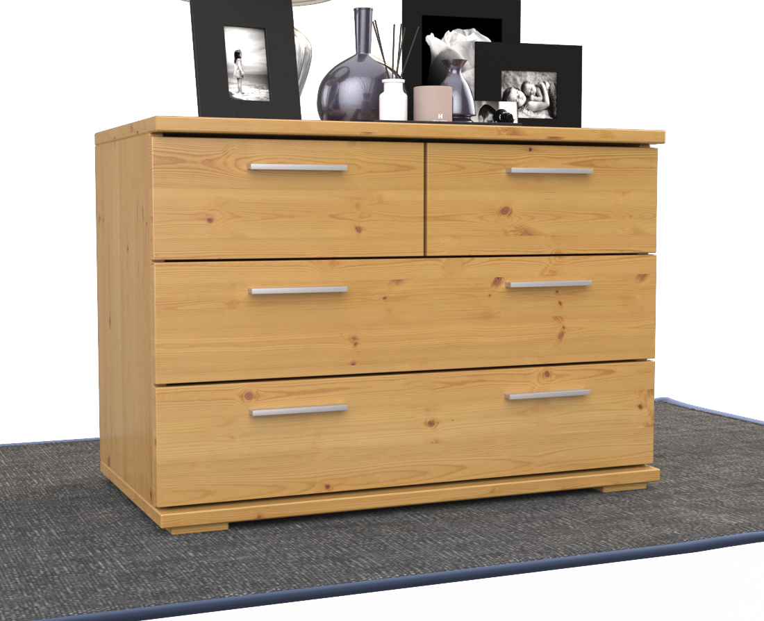 Nobis Kommode Sideboard | Anrichte | 4-Schubladen | 57cm hoch | 100% Bio Kiefer Massivholz