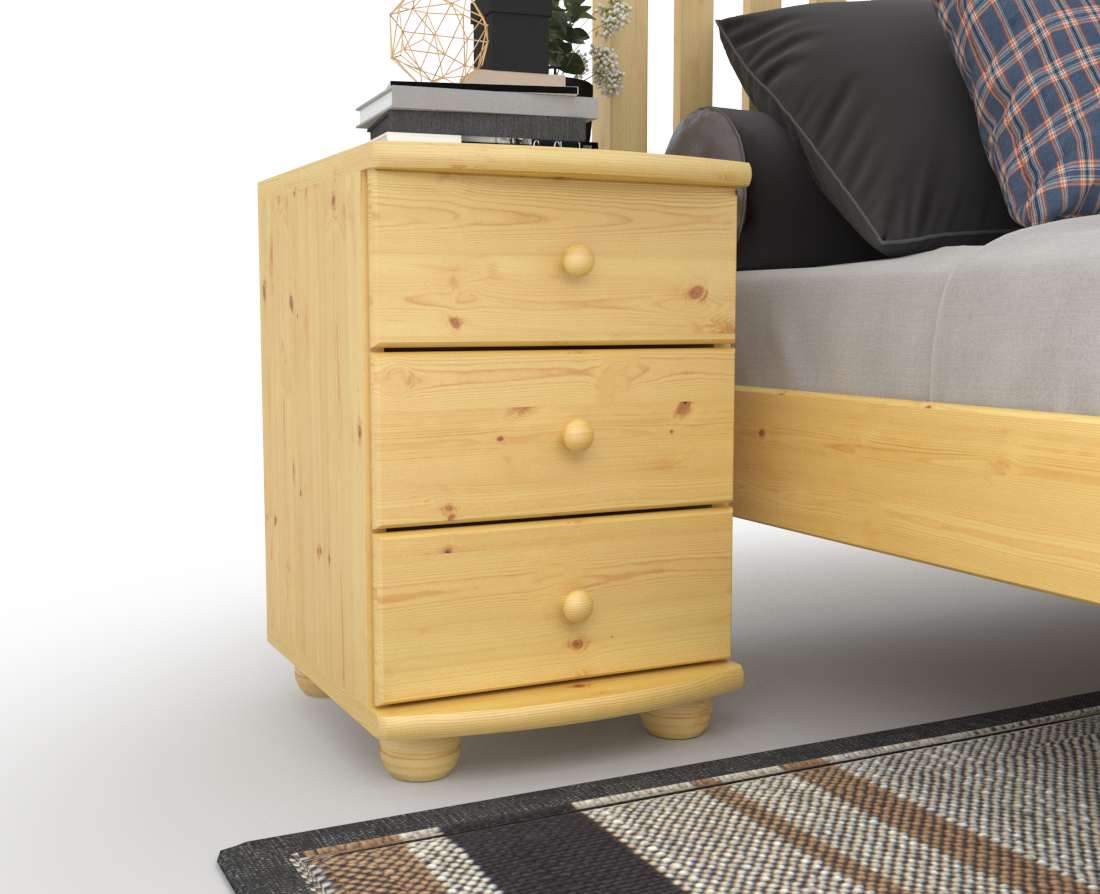 Claudia Kiefer Massivholz Nachttisch Nachtschrank | 3-Schubladen | 100% Bio Kiefer