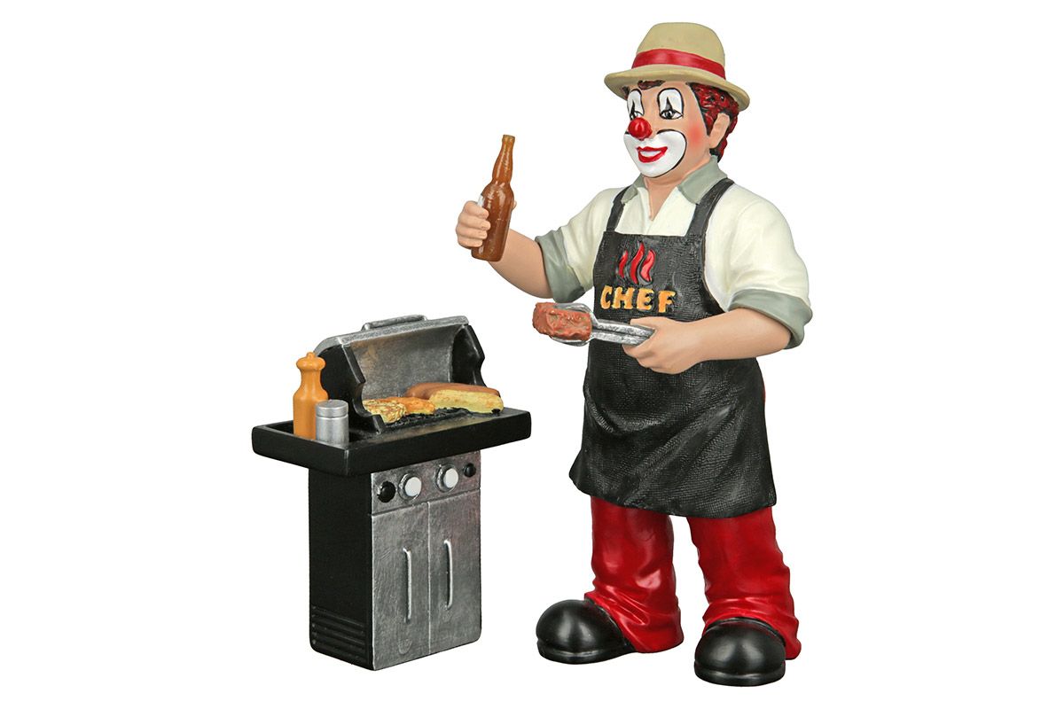 Clownfigur Chefgriller aus Kunstharz - Humorvolle Grill Deko