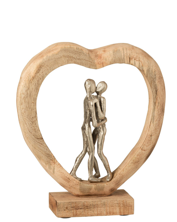 Umarmendes Paar in Herzform – Mangoholz und Aluminium Figur, Perfektes Valentinstagsgeschenk
