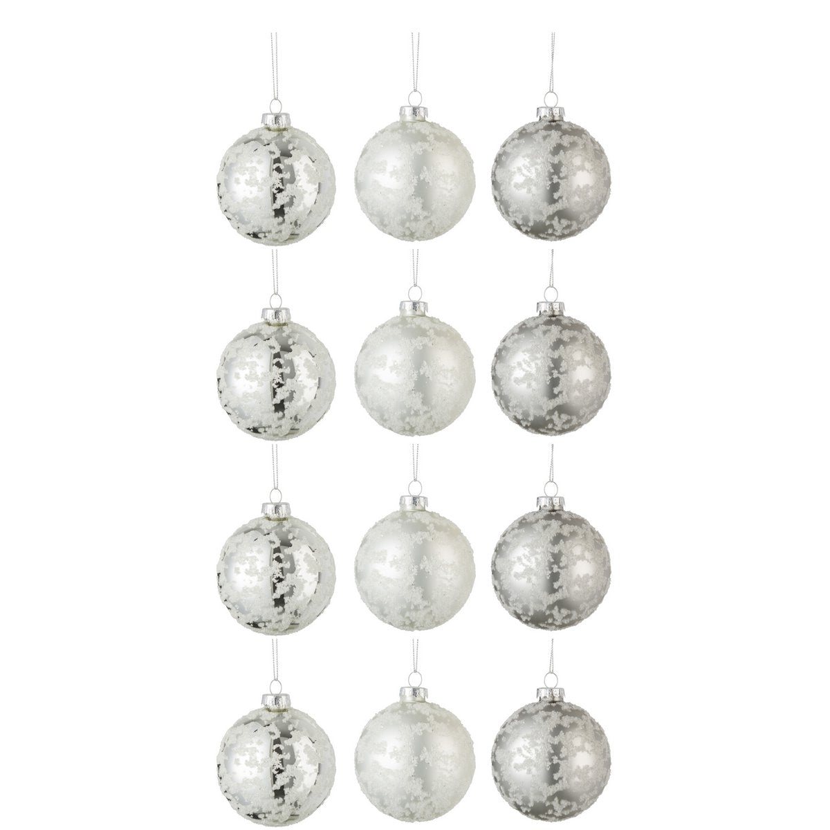 Weihnachtskugel Zucker – Glas – Grau/Weiß/Silber – klein – 12er-Box