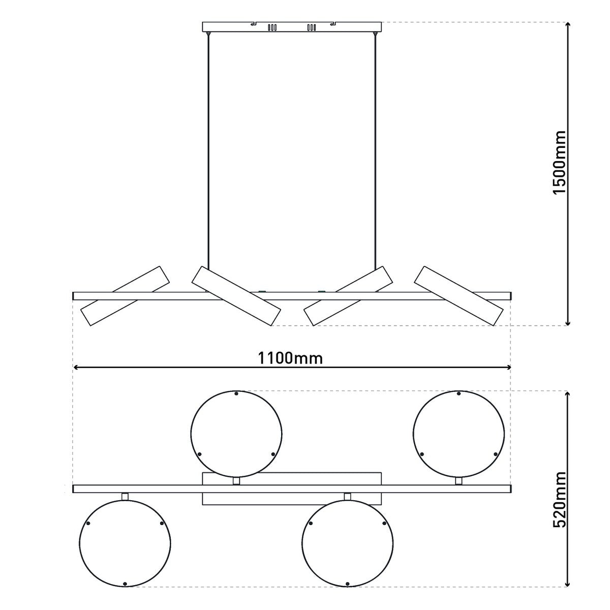 LED Pendelleuchte "TESSA" almond, 150 cm hoch, 110 cm lang, aus Metall in frosted Almond (Pantone 481 C) und Schwarz und weißem Kunststoff