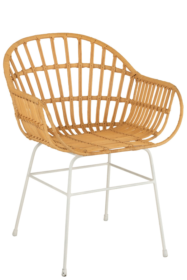 Stuhl Keni Rattan und Metallgestell mit Beinen in Natur/Weiß - Stilvolle Sitzgelegenheit für ein modernes Ambiente