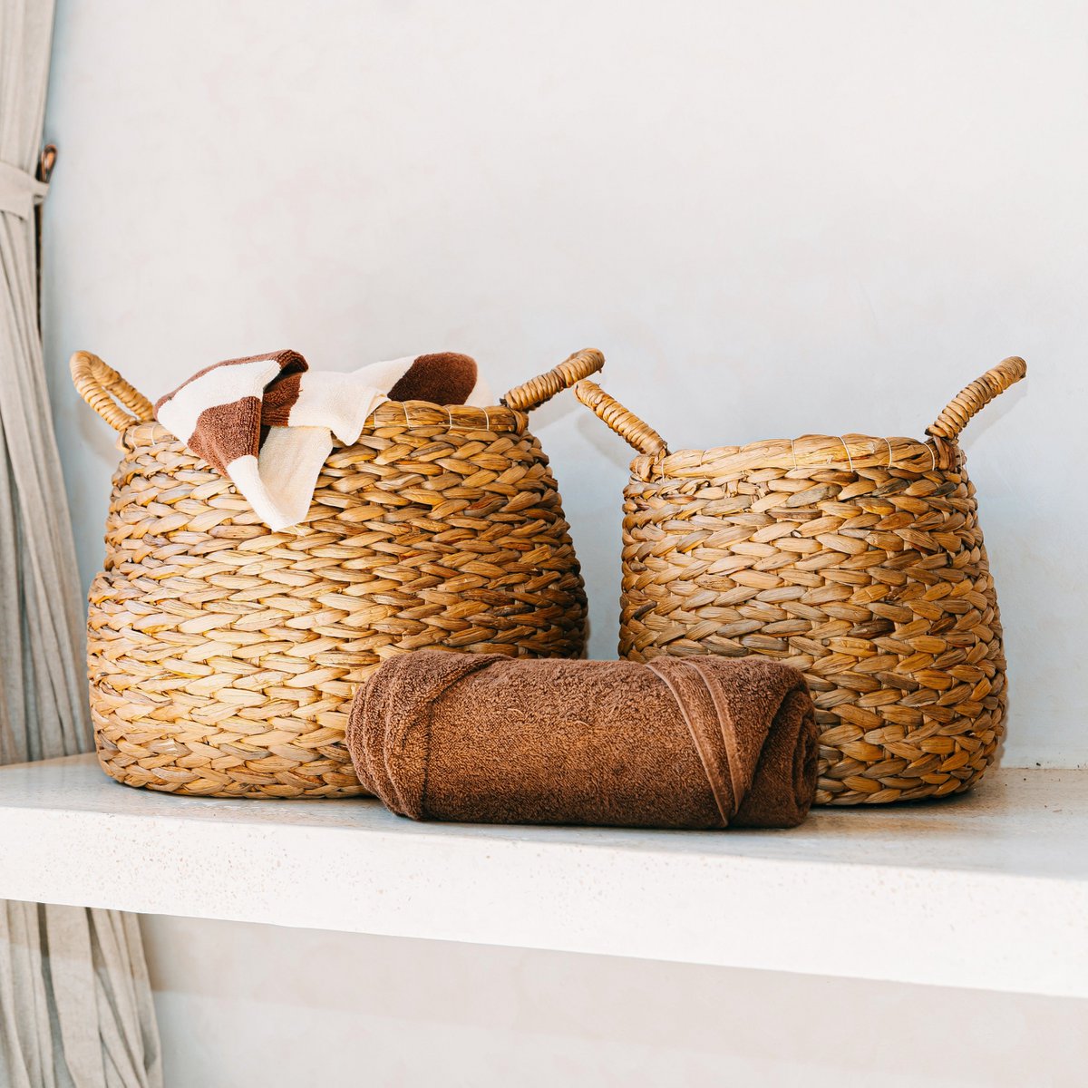 Runder gewebter Waschkorb - Knoller Boho -Korb - natürlicher Pflanzenkorb - Großer Wasserhyazinthe Lagerkorb (2 Größen) Citra