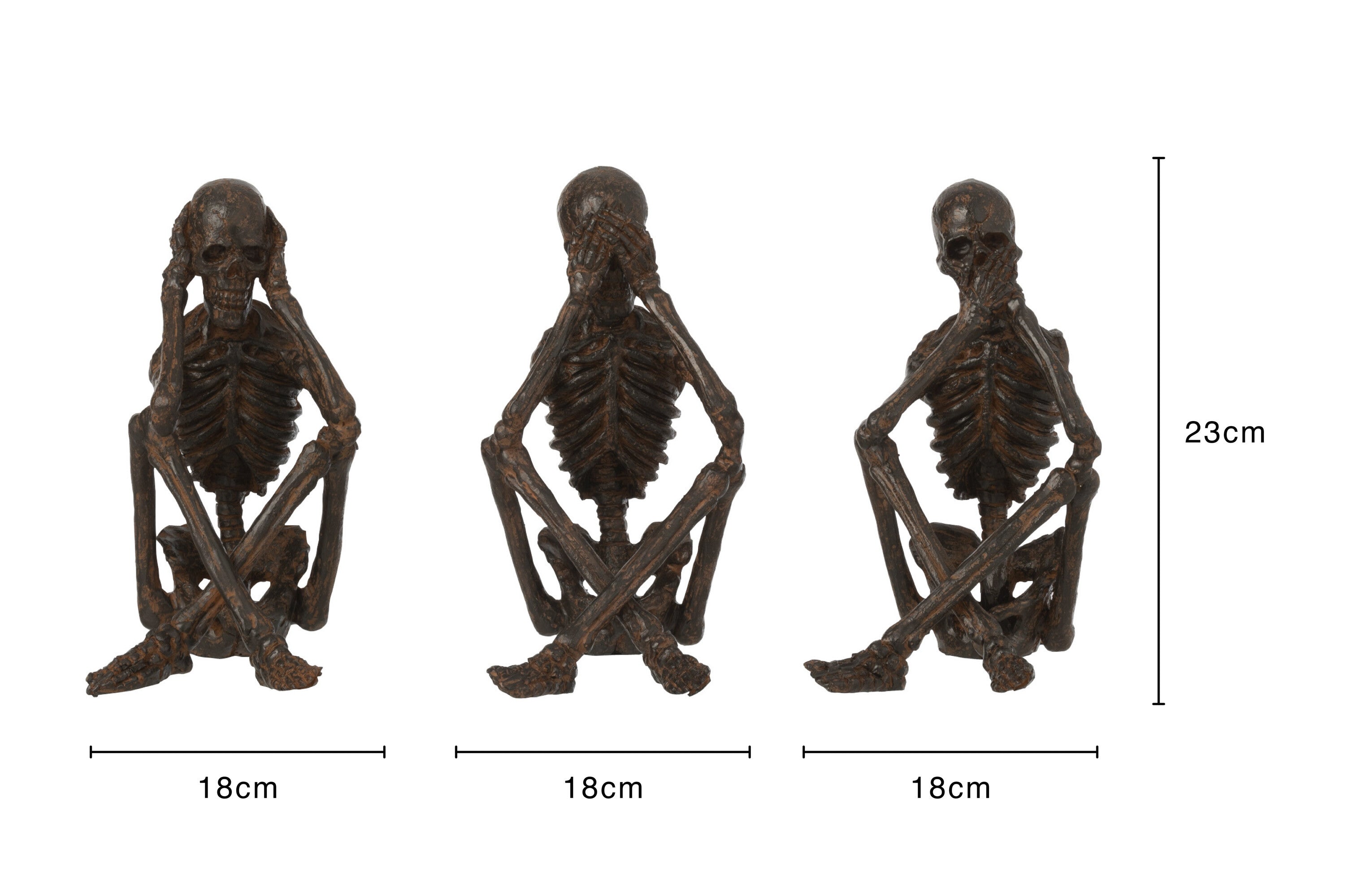 Skelett Figuren 3er Set Sehen Hören Schweigen 23cm Aus Polybronze Deko Halloween