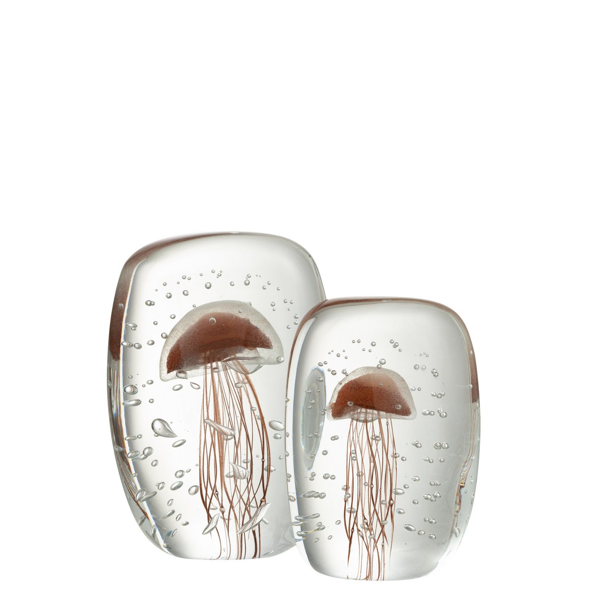 Glasbriefbeschwerer Calypso mit Qualle in Braun