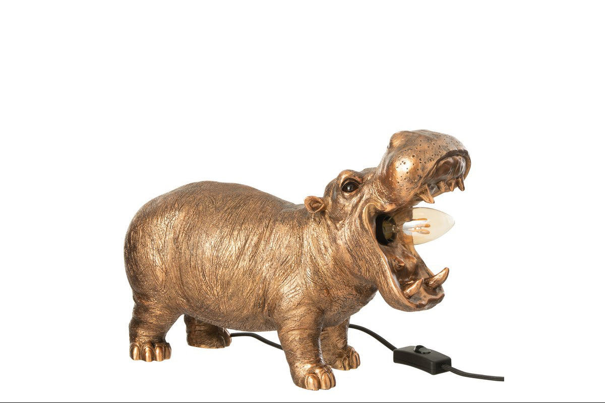 Tischlampe Nilpferd Polyresin Antik Kupfer