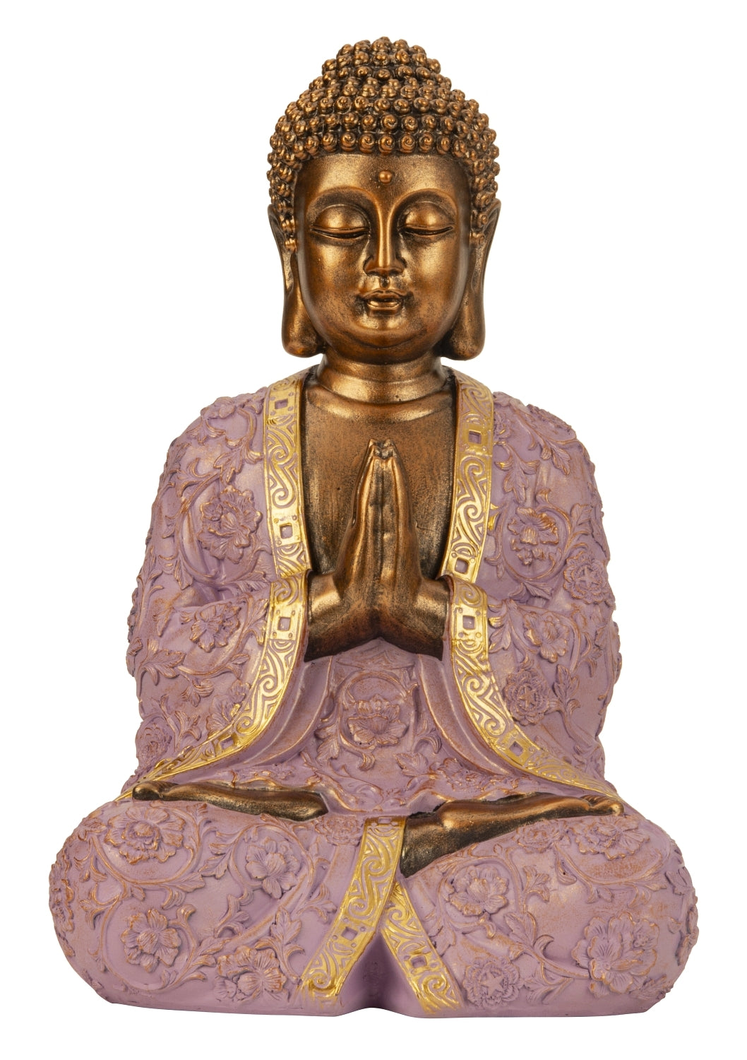 Buddha Statue Flieder Gold Polyresin 41cm Handbemalt Dekoration
