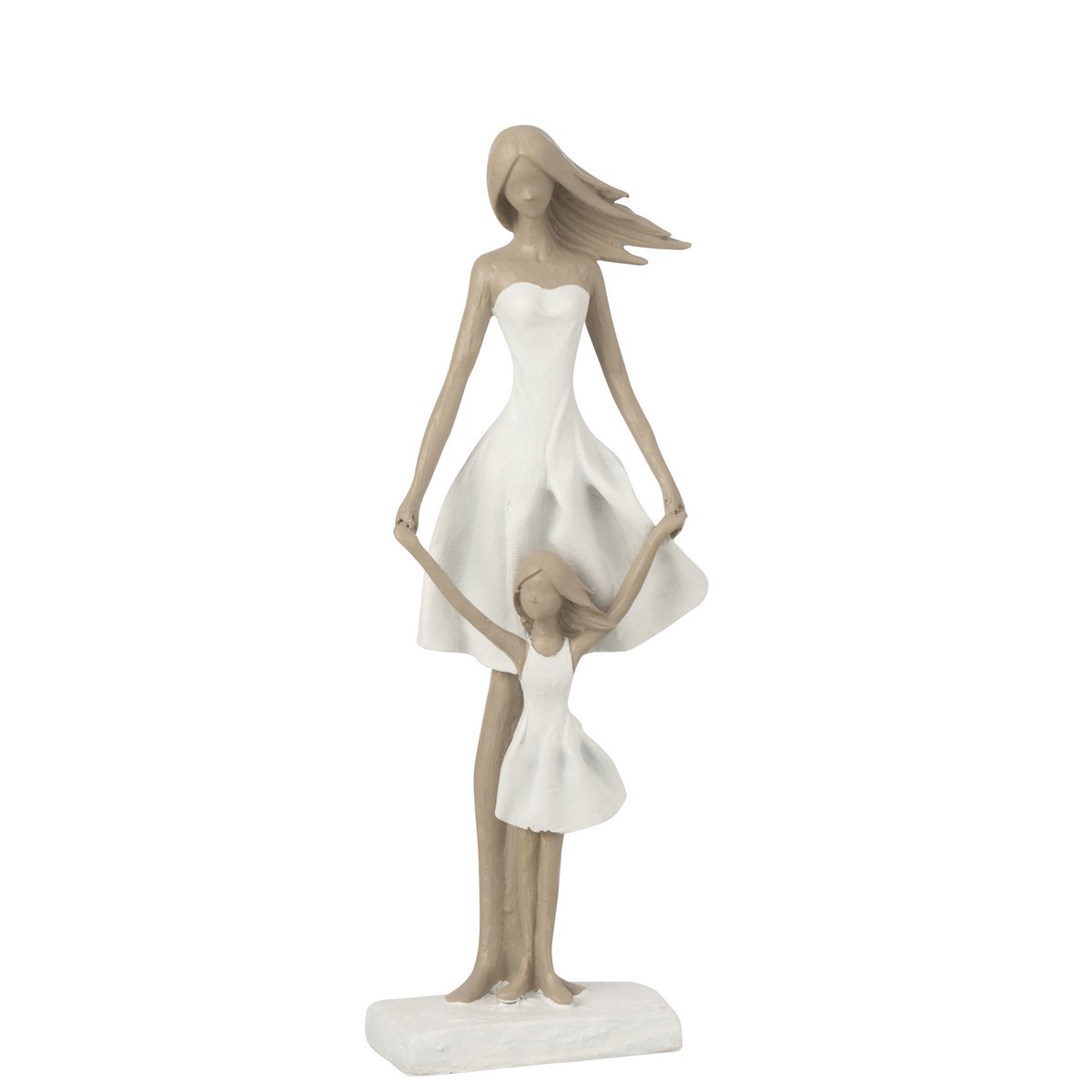 Elegante Figur 'Mutter mit Tochter' aus Polyresin in Weiß und Taupe