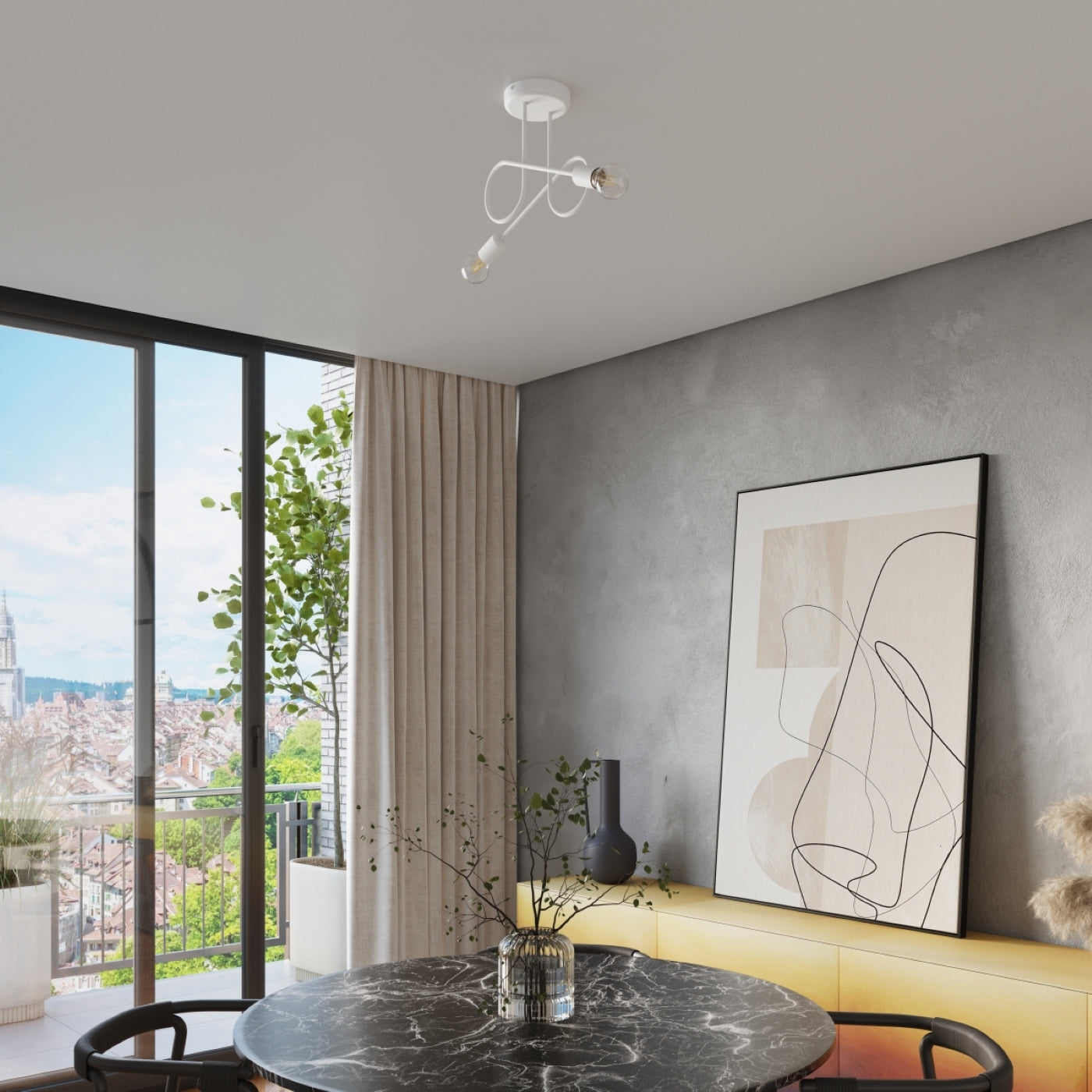 Kronleuchter LOOP 2 Weiß – Minimalistischer Deckenleuchter mit zwei Lichtquellen