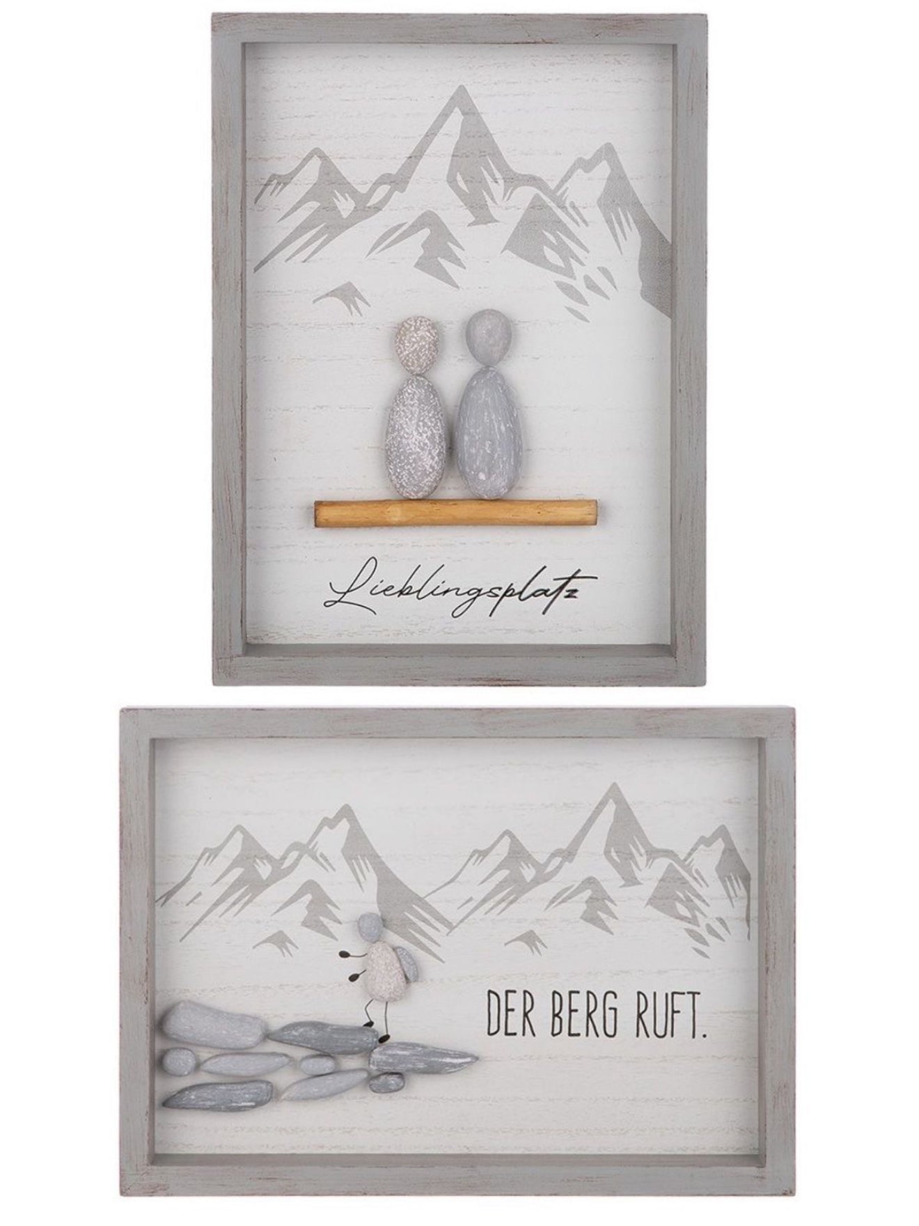 2er Set Steinbildern Lieblingsplatz und Berg ruft, 3D-Optik, grau
