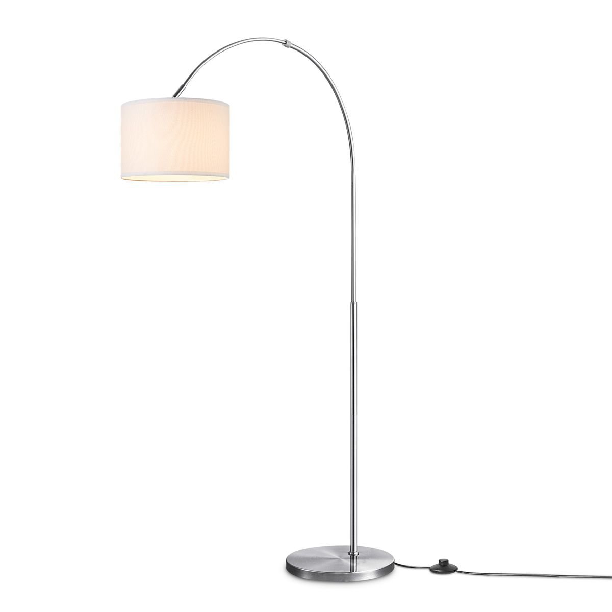 Moderne Bogen-Stehlampe – Duke – gebürsteter Stahl – Weiß