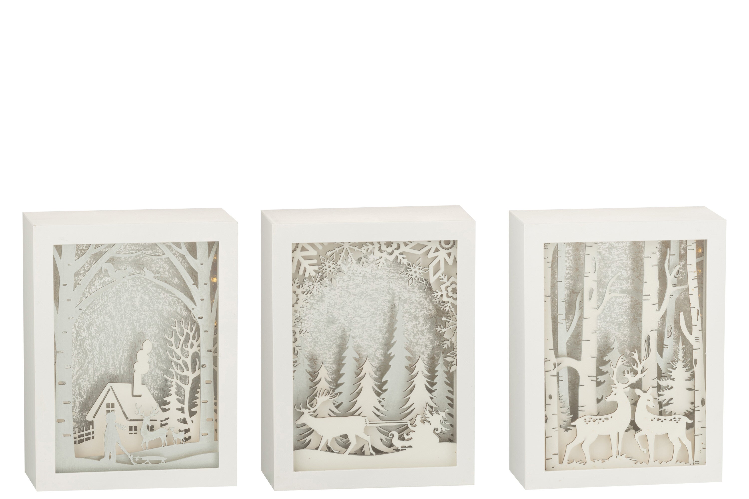 Magische wintermomenten set van 3 3D LED-winterframes in elegant zilver