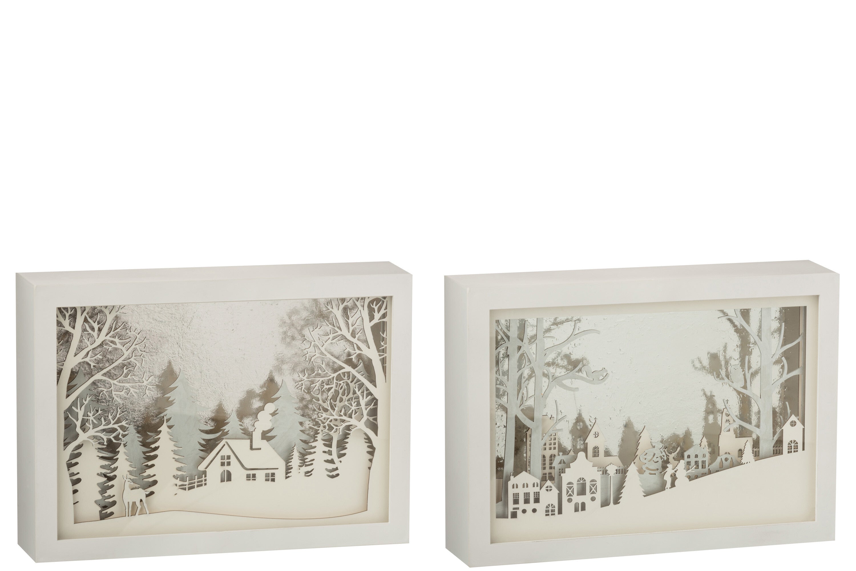 LED Winterlandschaft im 3D-Rahmen 2er Set – Festliche Beleuchtung für Weihnachten Breite 60cm