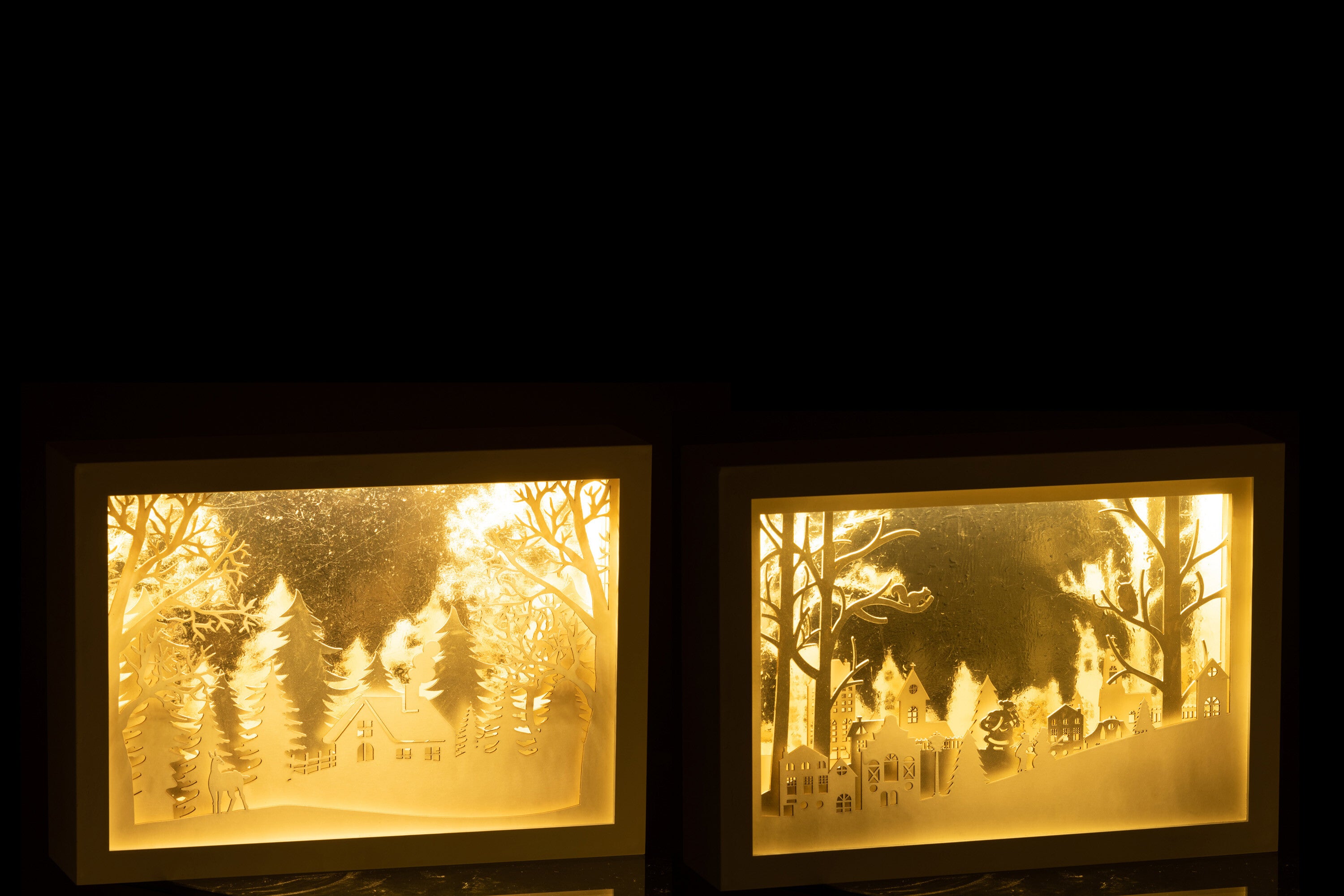 LED winter landscape in a 3D frame set of 2 - festive lighting for Christmas width 60cm